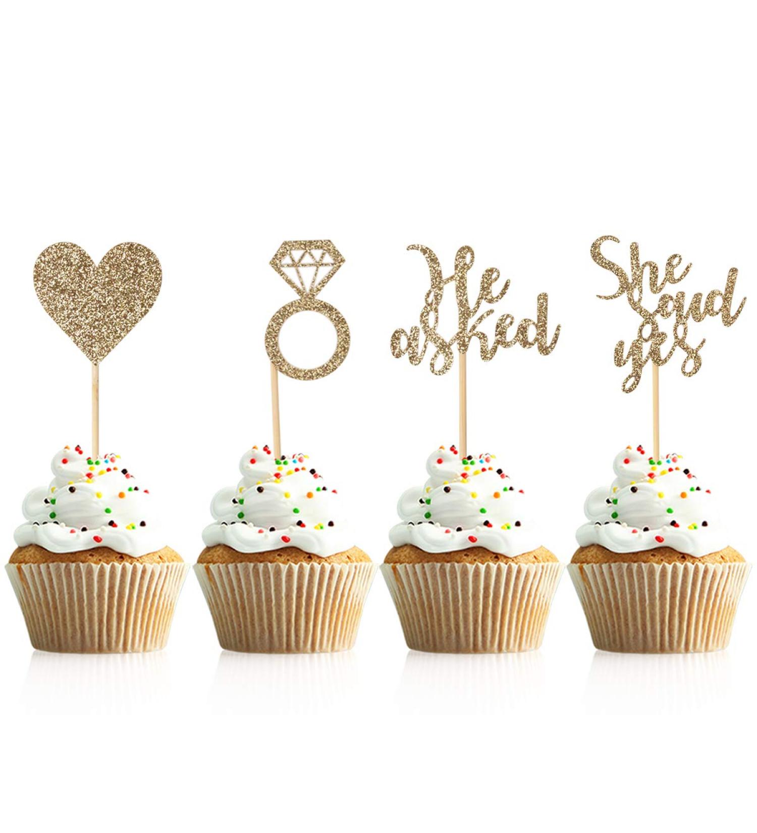 48 Pcs Light Gold He Asked She Said Yes Cupcake Toppers for Wedding Engagement Party - Buy Online on GoSupps.com