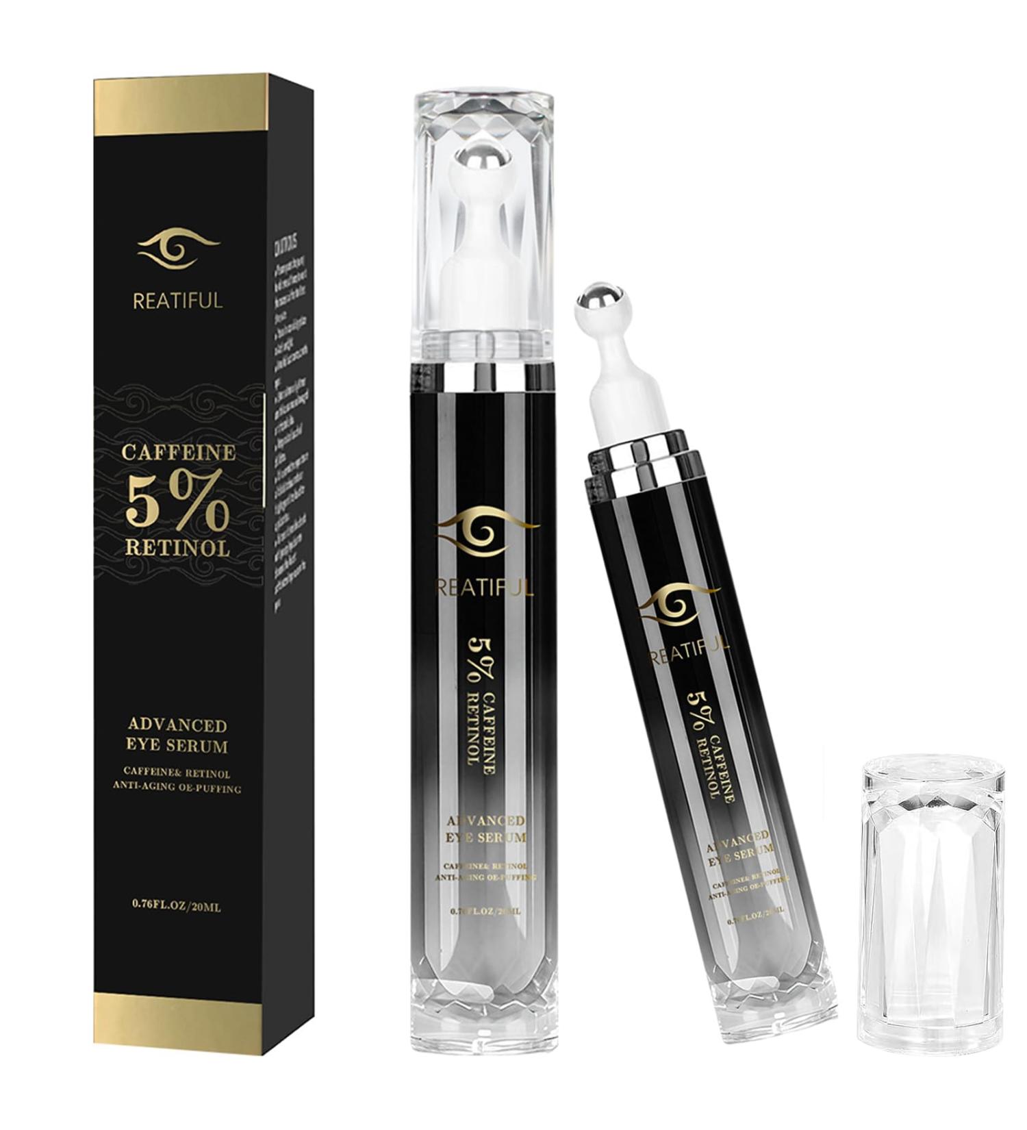 5% Caffeine & Retinol Eye Cream Under Eye Cream for Dark Circles Puffiness Puffy Bags and Wrinkles Fine Lines Anti-Aging Eyes Serum with 360 Roller Massage Ball for Men & Women (1) - Buy Online on GoSupps.com