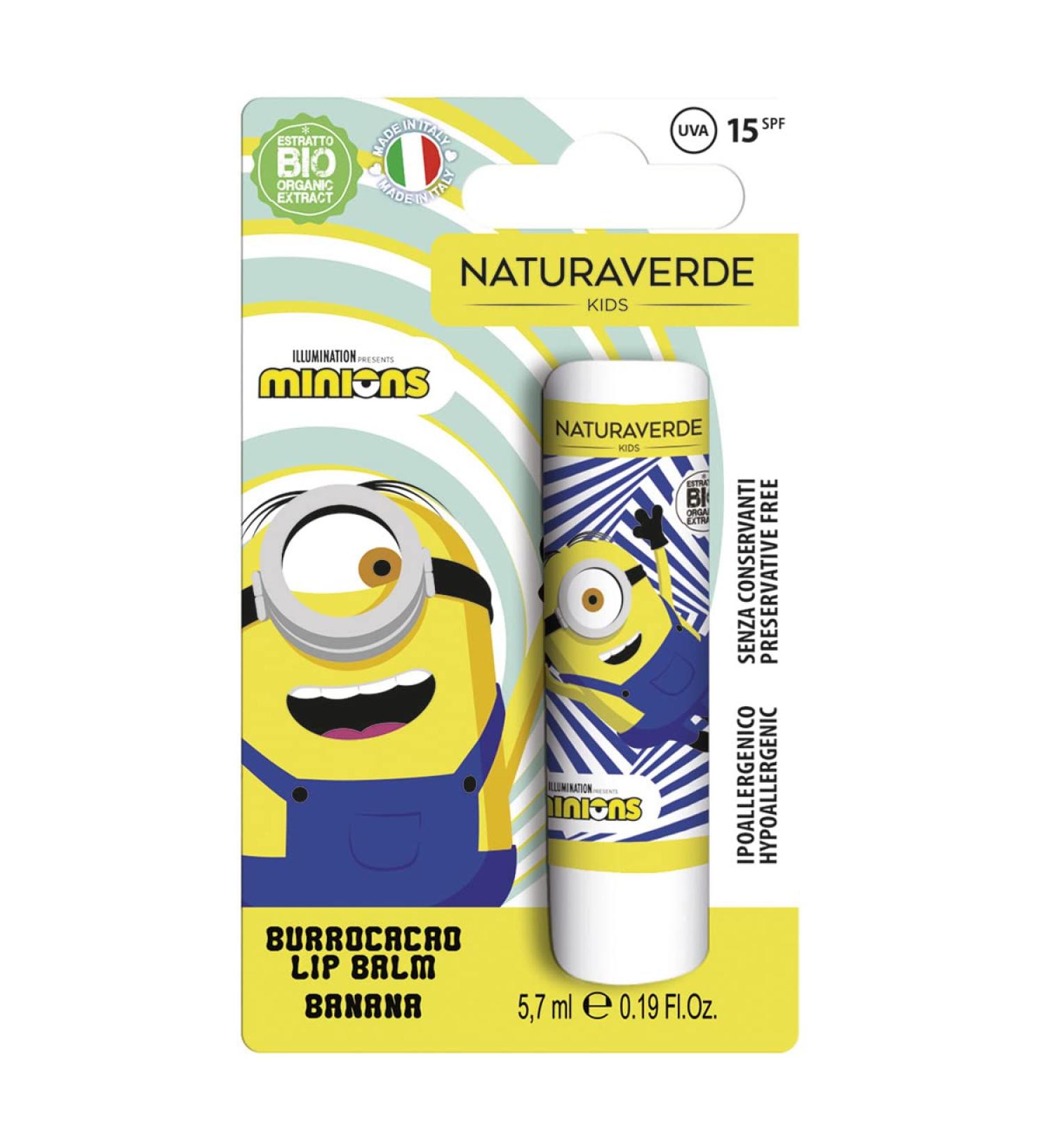  Naturaverde Naturaverde | Kids - Minions - Cocoa Butter Banana Children's Cocoa Butter with Organic Shea Butter with UVA-UVB Filters - SPF 15 Lipstick 5.7 ml - Buy Online on GoSupps.com
