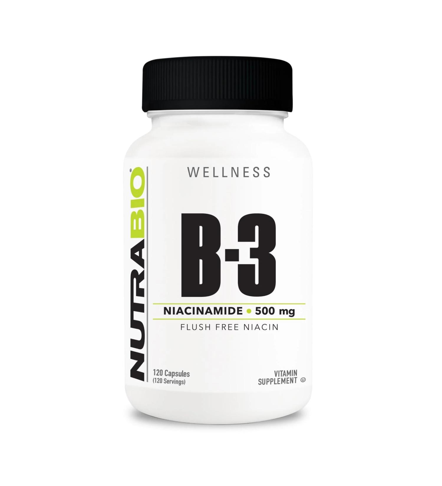 NutraBio Niacinamide Supplement for Normalized Blood Lipids Better LDL & HDL Levels Flush Free Vitamin B3 500mg - 120 Vegetable Capsules - Buy Online on GoSupps.com