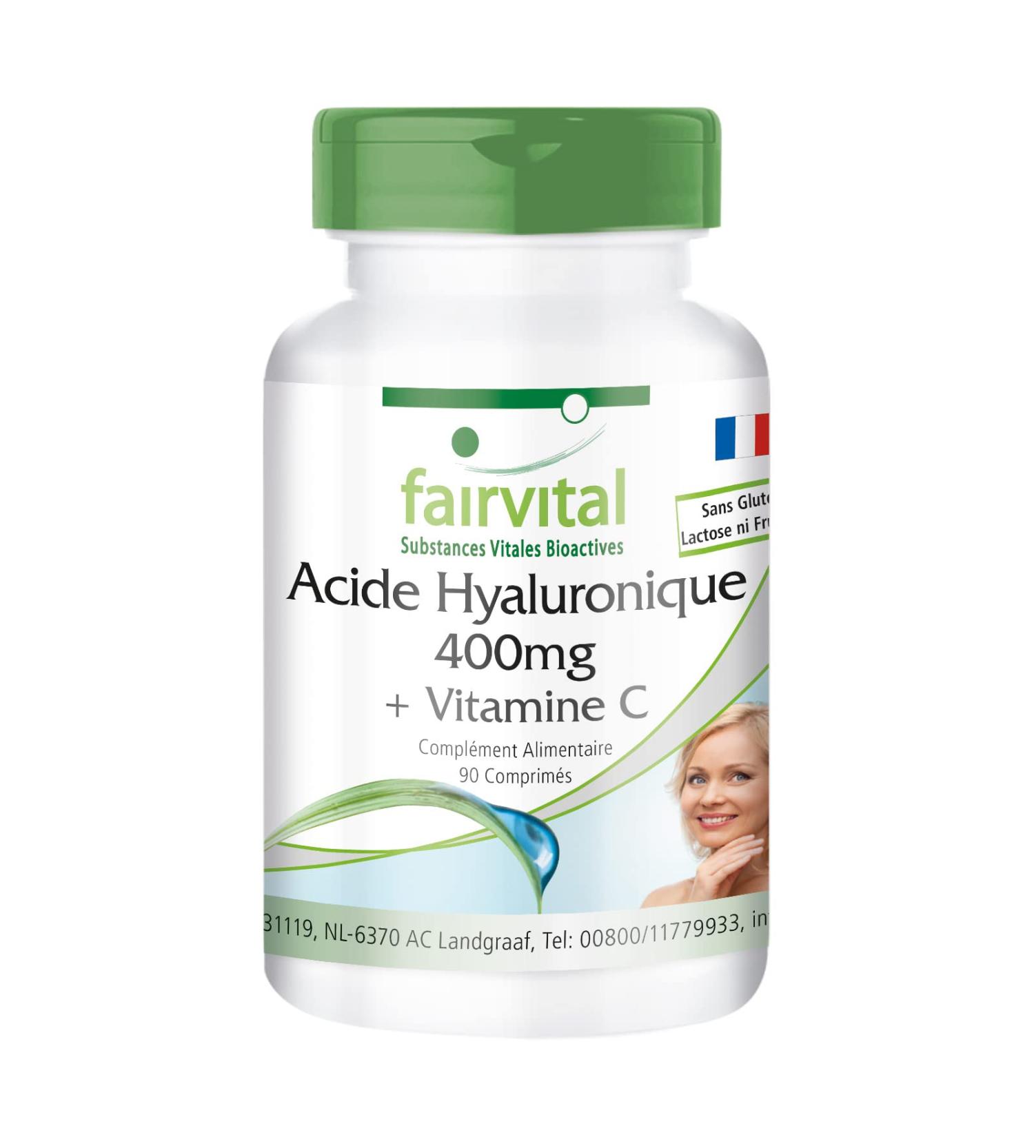 Fairvital | Hyaluronic Acid 400mg + Vitamin C - High Dose - Vegan - 90 Tablets - Buy Online on GoSupps.com