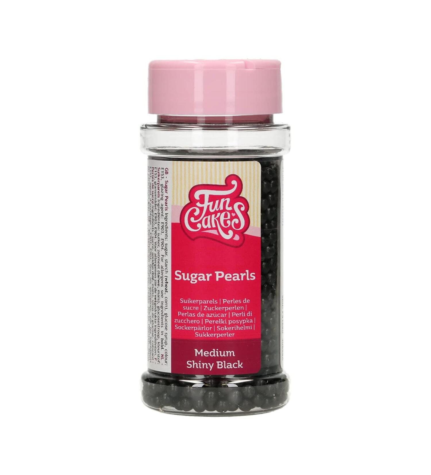 FunCakes Sugar Pearls Medium Shiny Black: Cake Sprinkles Great Taste Perfect for Cake Decorating Edible Sugar Pearls. 80 g.