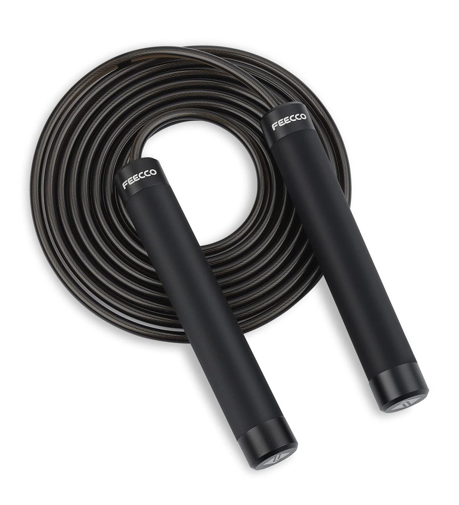 FEECCO 1/2 lb Weighted Jump Rope for Boxing, Cardio, Crossfit - Adjustable Length Steel Ropes with Ball Bearings and Metal Handles - Suitable for Men and Women - 10' Length - 6'6'6 User Height - Buy Online on GoSupps.com