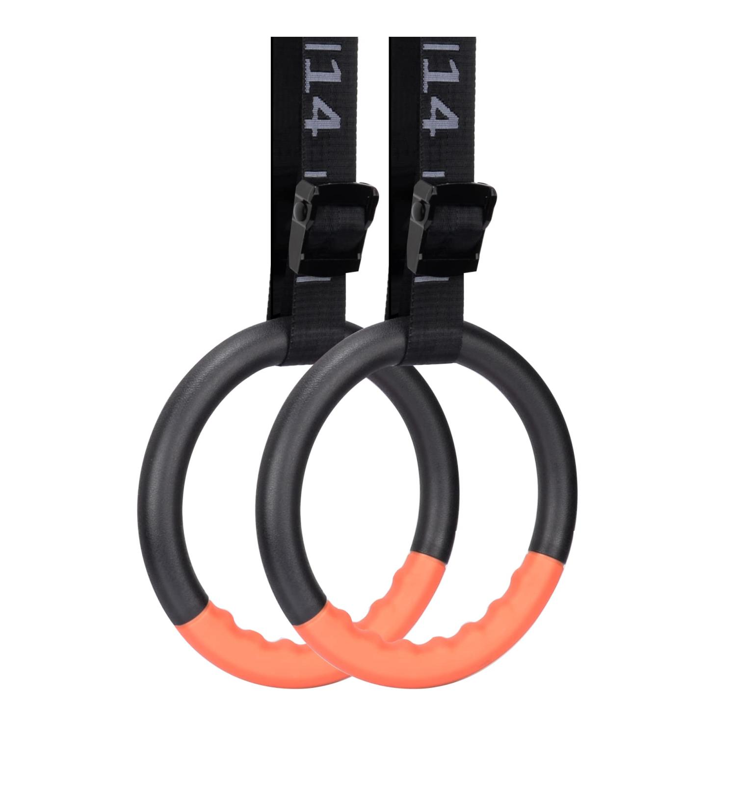 Teamaze Gymnastic Rings with Adjustable Straps - Non-Slip Pull Up Workout Rings for Home Gym Exercise - Orange - Buy Online on GoSupps.com
