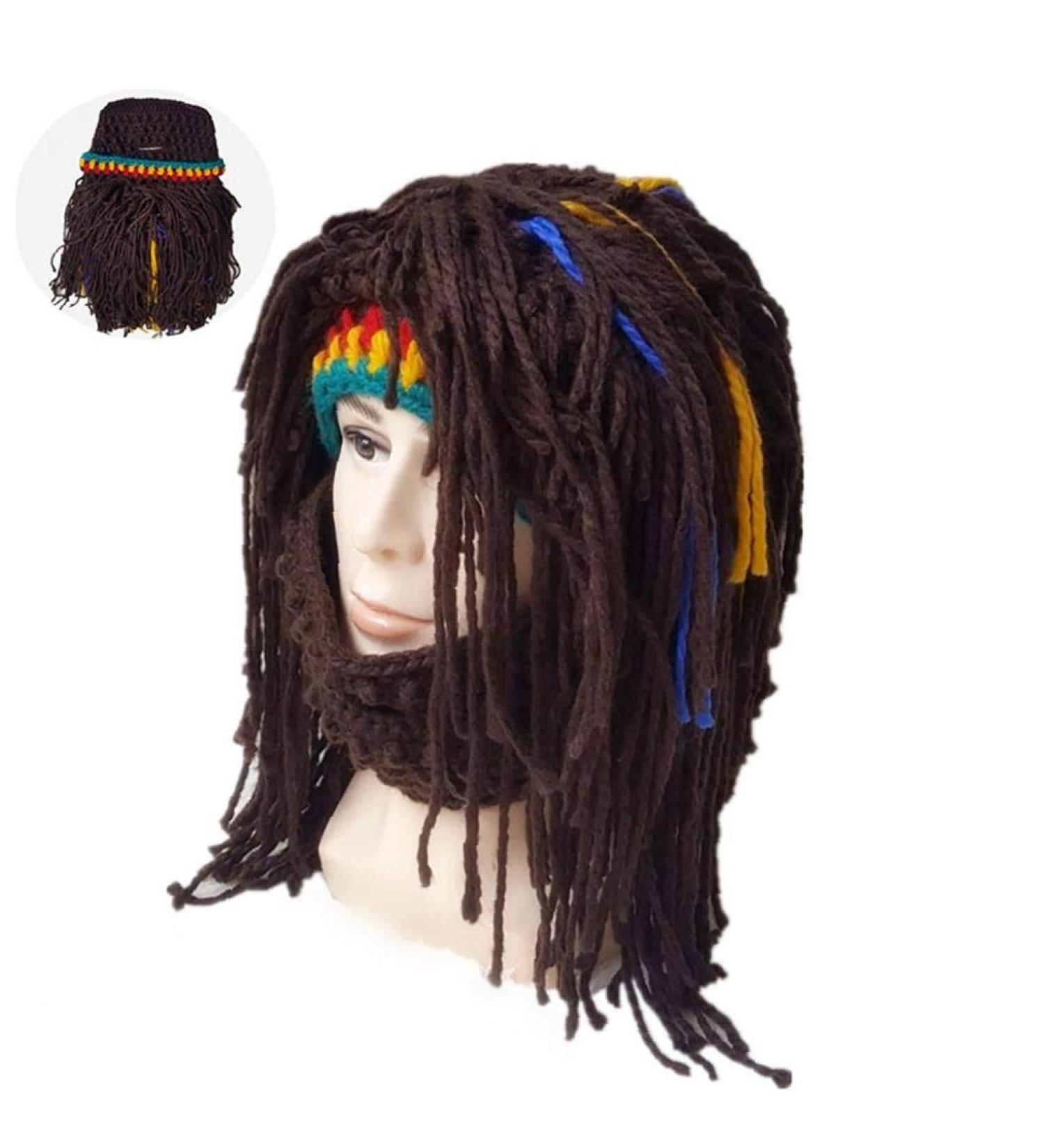 Creative Beard Hat Barbarian Knit Beard Hat Wig Beanie Hat Funny Knit Hat Beard Facemask for Male(multicolour) - Buy Online on GoSupps.com