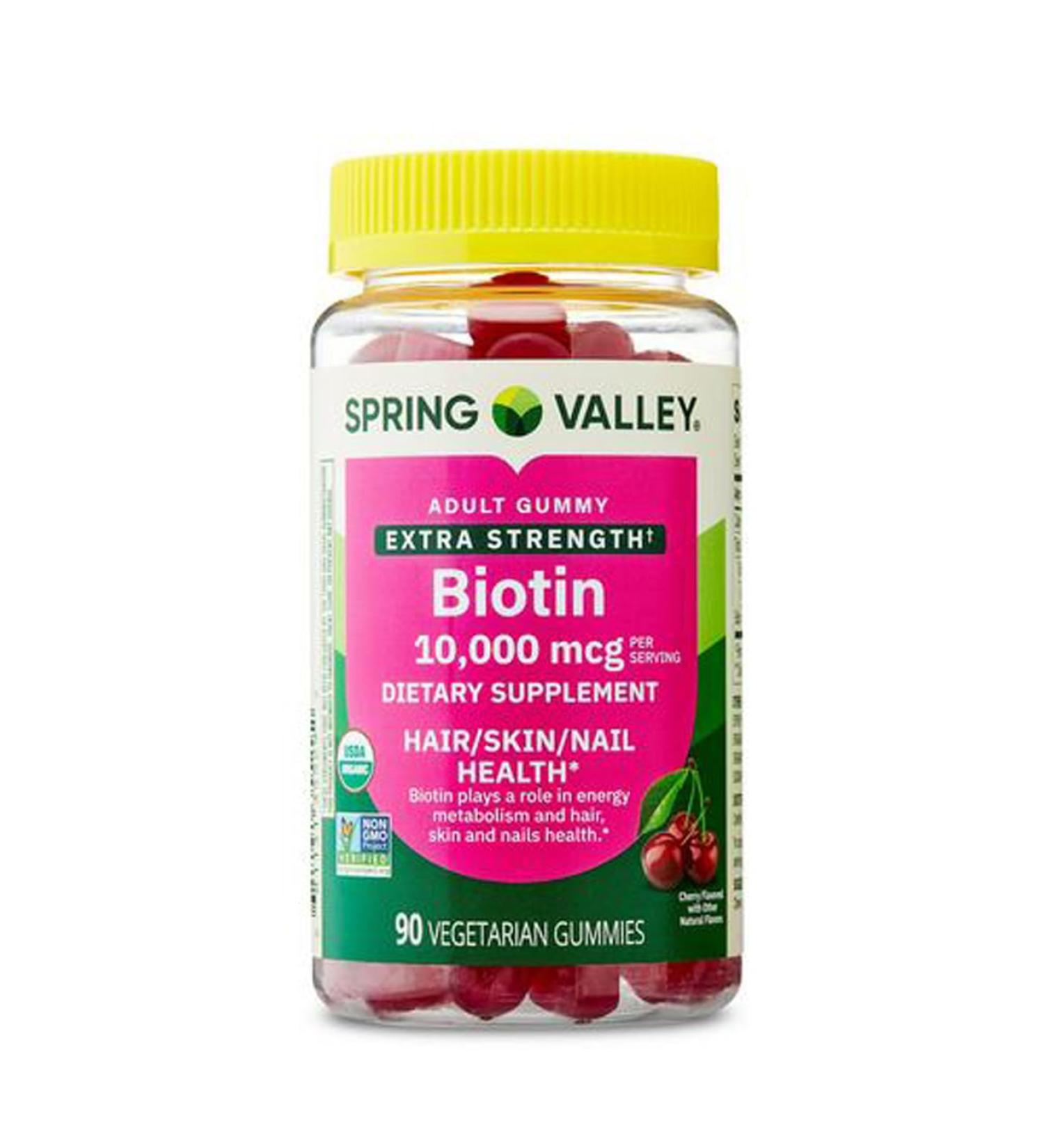 H4U Spring Valley Organic Extra Strength Biotin Vegetarian Gummies for Hair/Skin/Nail Health Cherry 10000 mcg 90 Count - Buy Online on GoSupps.com