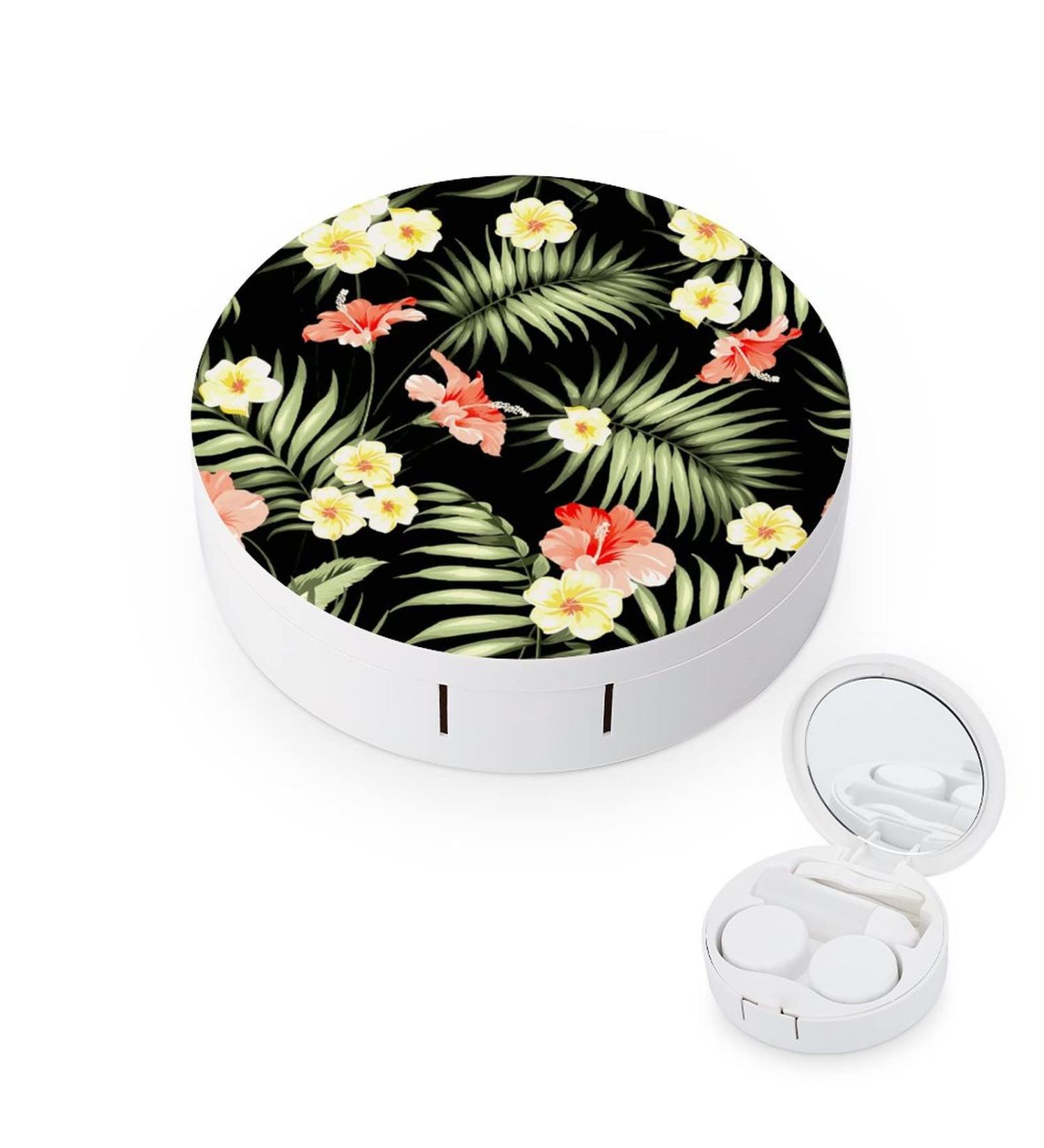 Hawaiian Flower Hibiscus Round Case For Contact Lens Kit Storage Box with Mirror Printed - Buy Online on GoSupps.com