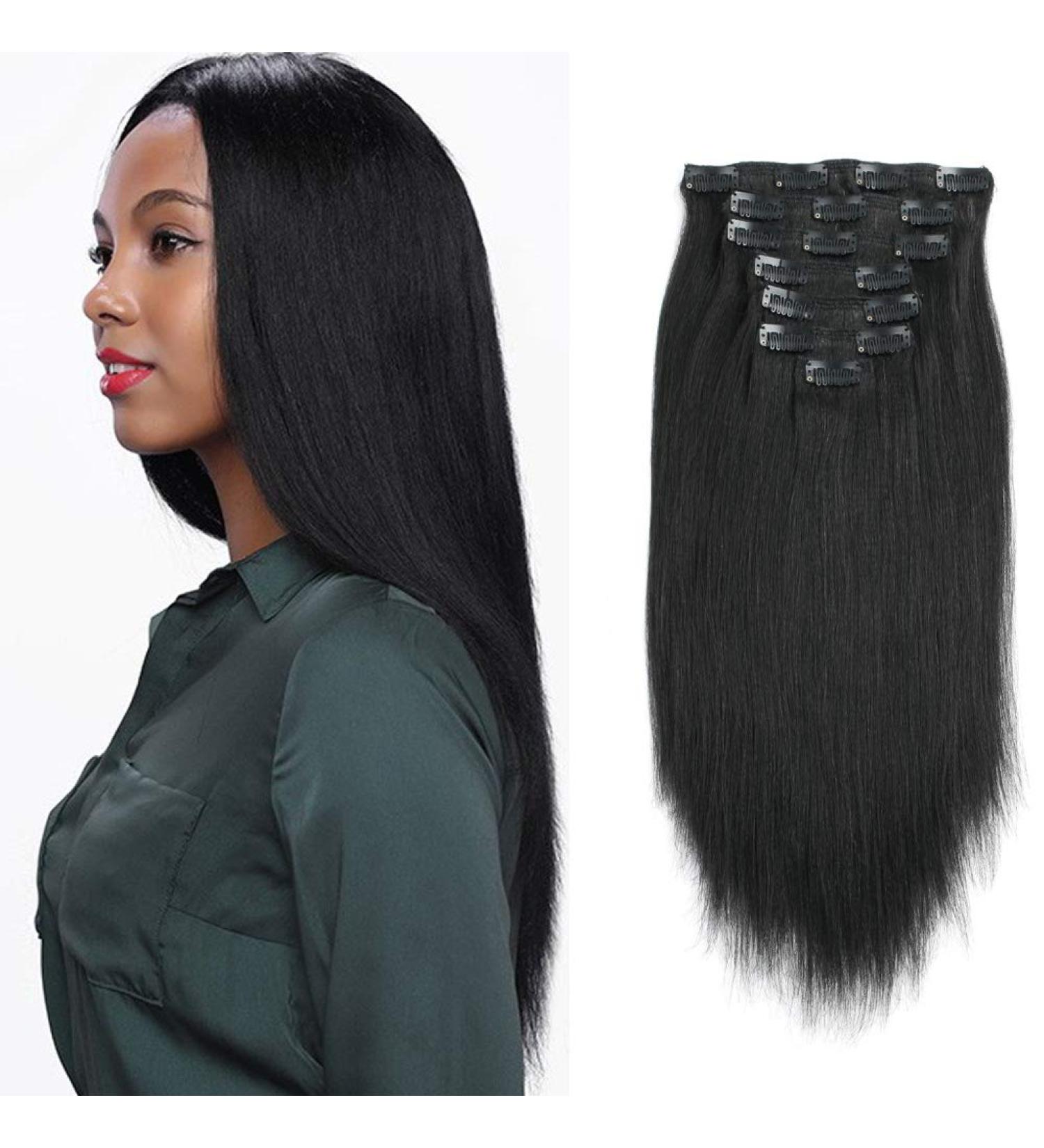 ABH AmazingBeauty Yaki Straight Clip-In Hair Extensions - 16 Inch - Real Remy, Thick, Black, 7 Pieces for African American Relaxed Hair - Buy Online on GoSupps.com