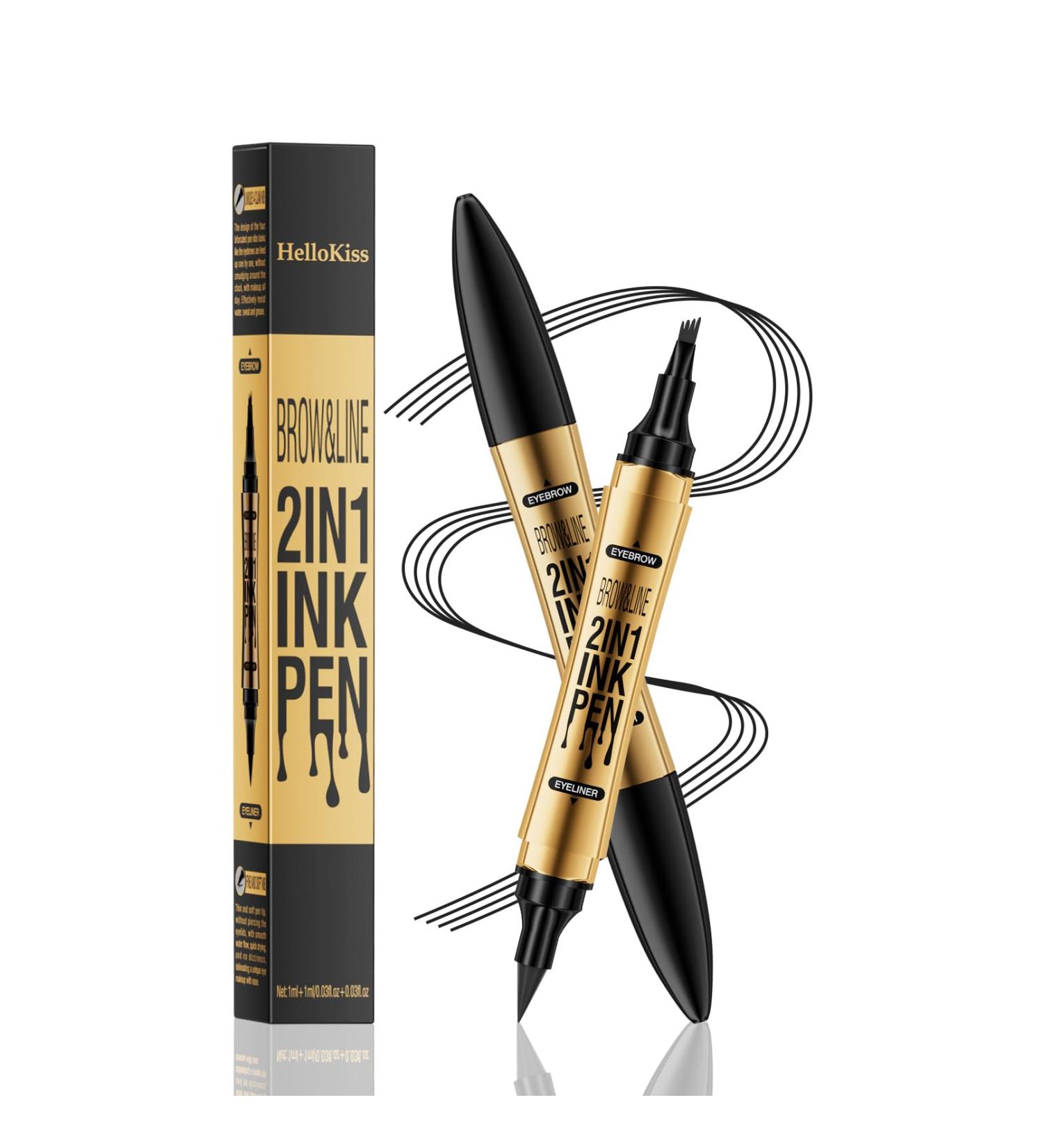 QIC 2-in-1 Microblading Eyebrow Pen & Eyeliner - Waterproof 3D Magic Pencil with Double Head Fork Tip - Long-Lasting Black - Buy Online on GoSupps.com