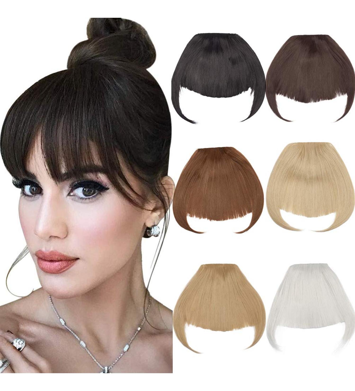 Clip in Hair Bangs Fringe Bangs Hair Extensions Straight Bangs with Temple Hairpieces Accessories Thick Full Neat Front Bangs Hair Piece Ash Blonde mix Bleach Blonde - Buy Online on GoSupps.com
