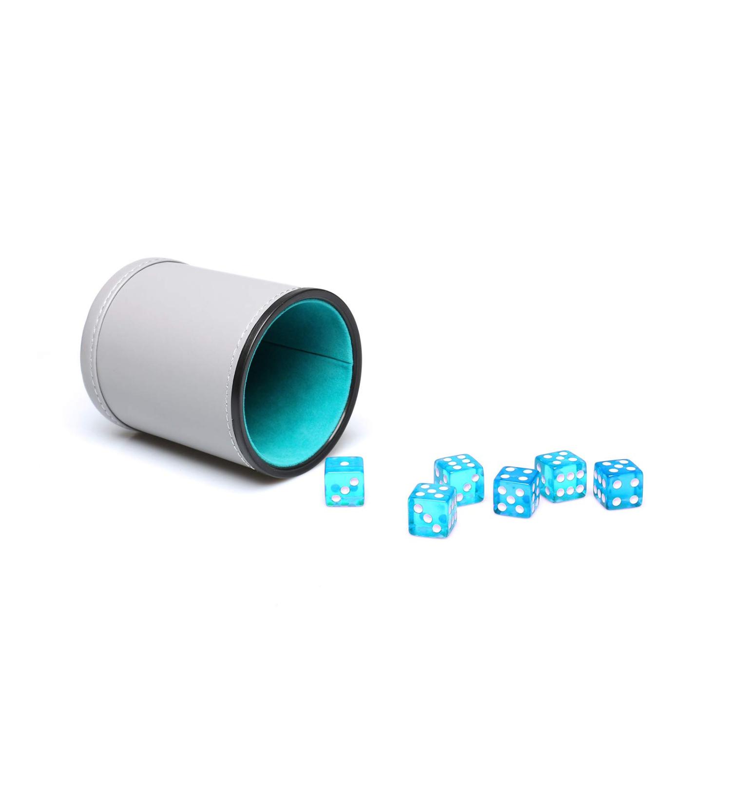 RERIVER Leatherette Dice Cup Set - Lake Blue Velvet Interior - 6 Matching Translucent Dot Dice - for Liars Dice Farkle Yahtzee - Quiet Shaking - Board Games - 1 Pack Lake Blue - Buy Online on GoSupps.com