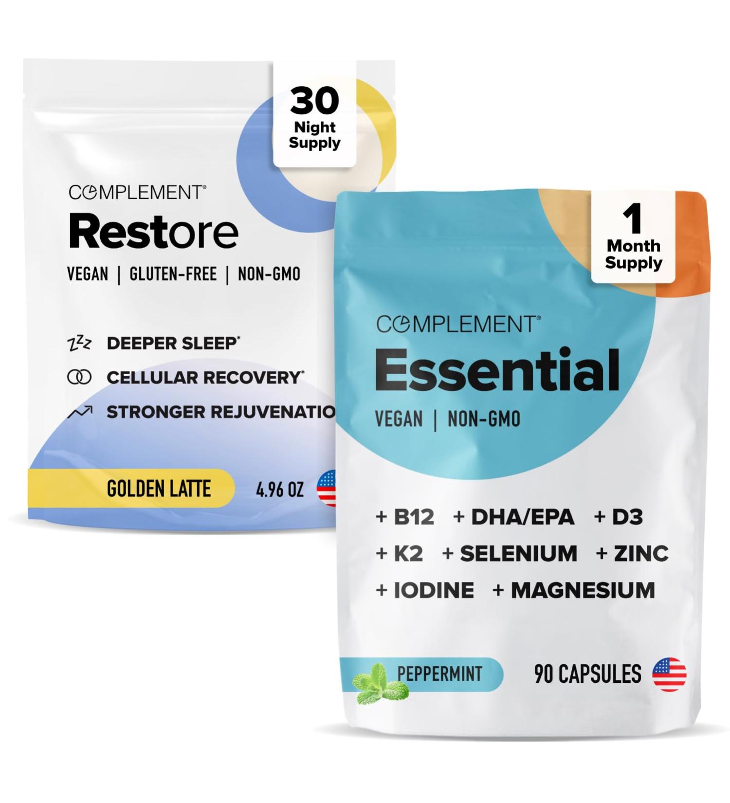 Complement Essential & Restore Bundle | Vegan Multivitamin + Nighttime Recovery Support - Buy Online on GoSupps.com