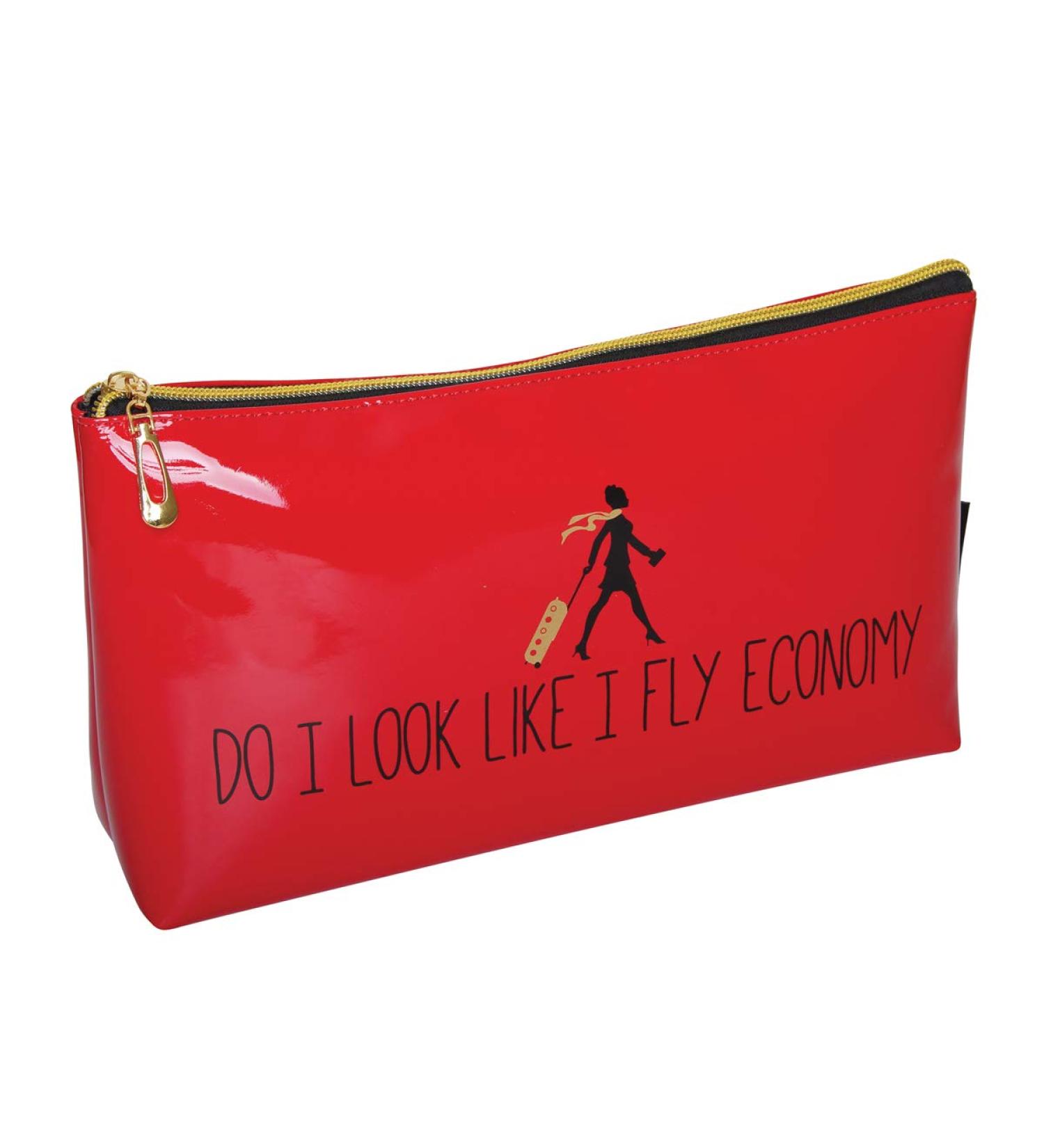FMG Cosmetic Bag with inscription "Do I Look Like A Fly Economy" Red Large Washbag