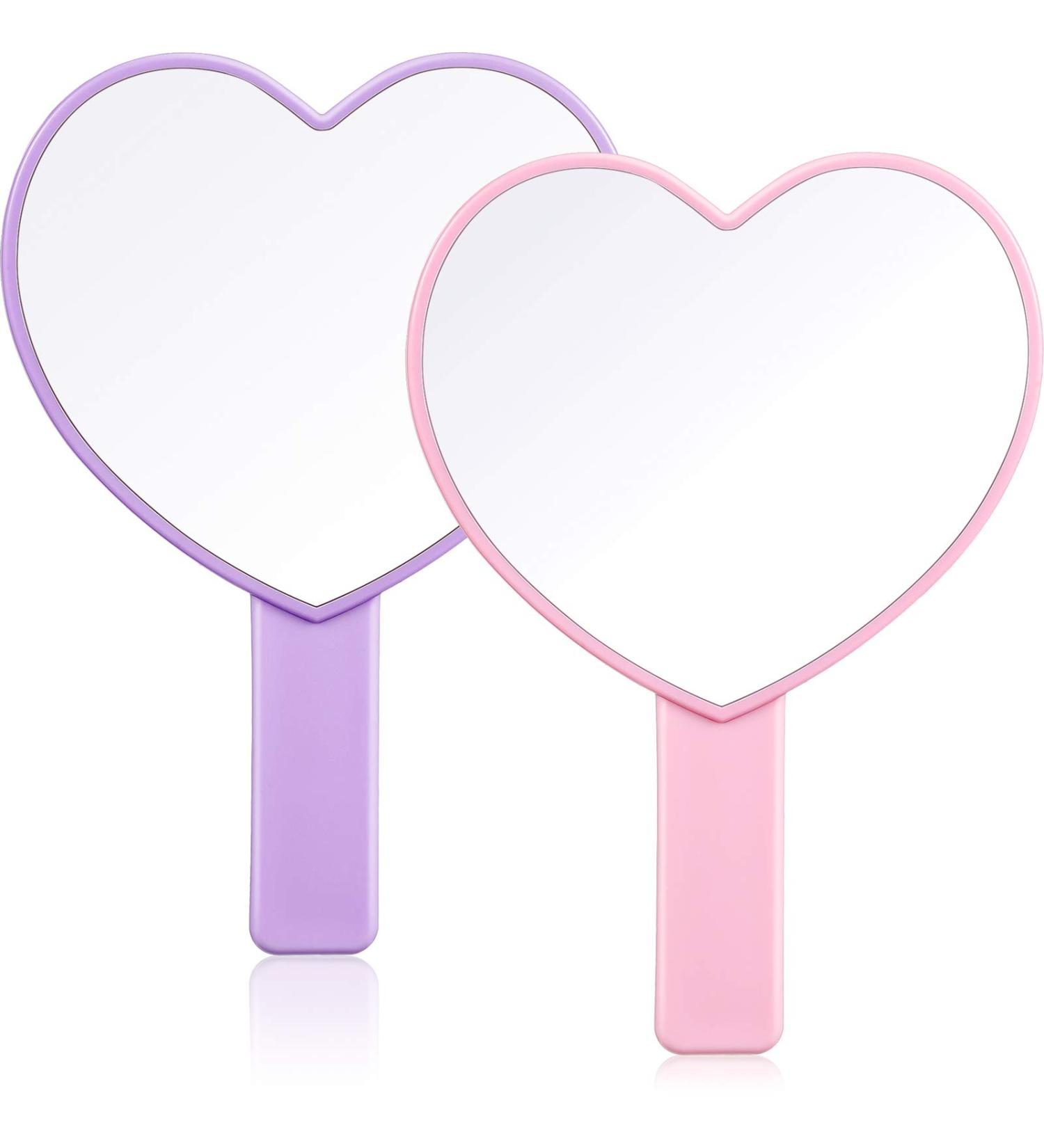 2-Piece Heart-Shaped Handheld Mirrors Set for Women - Travel Makeup Mirrors with Handle - Small Decorative Cosmetic Mirrors - Valentine's Day Gift (Pink/Purple) - Buy Online on GoSupps.com