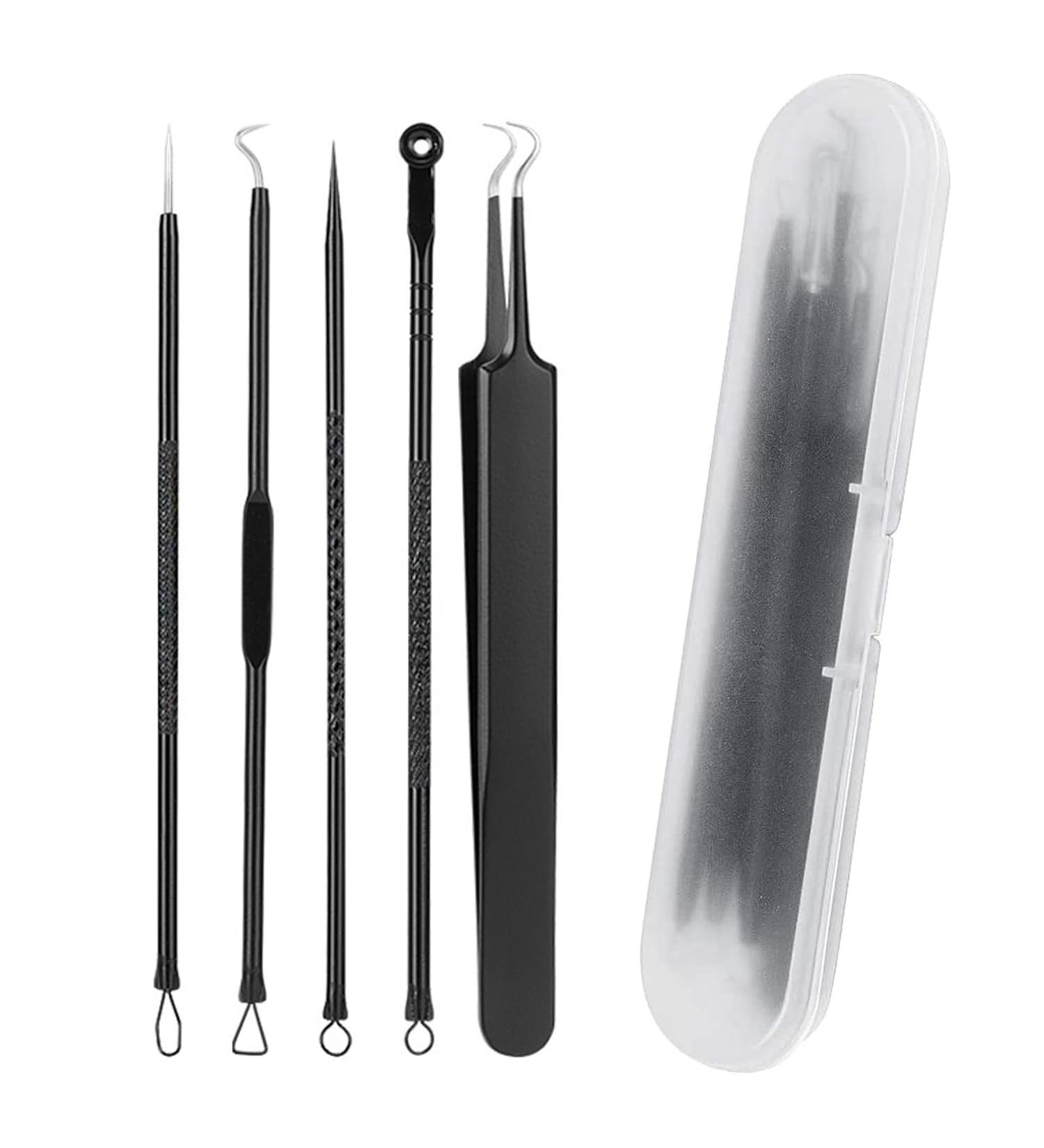 Blackhead Remover Extractor Kit Professional Blackhead Stainless Steel Blackhead Remover for Blackhead Removal for Skin Acne and Pustules 4-Pin+Curved Clip Gift Box Black - Buy Online on GoSupps.com
