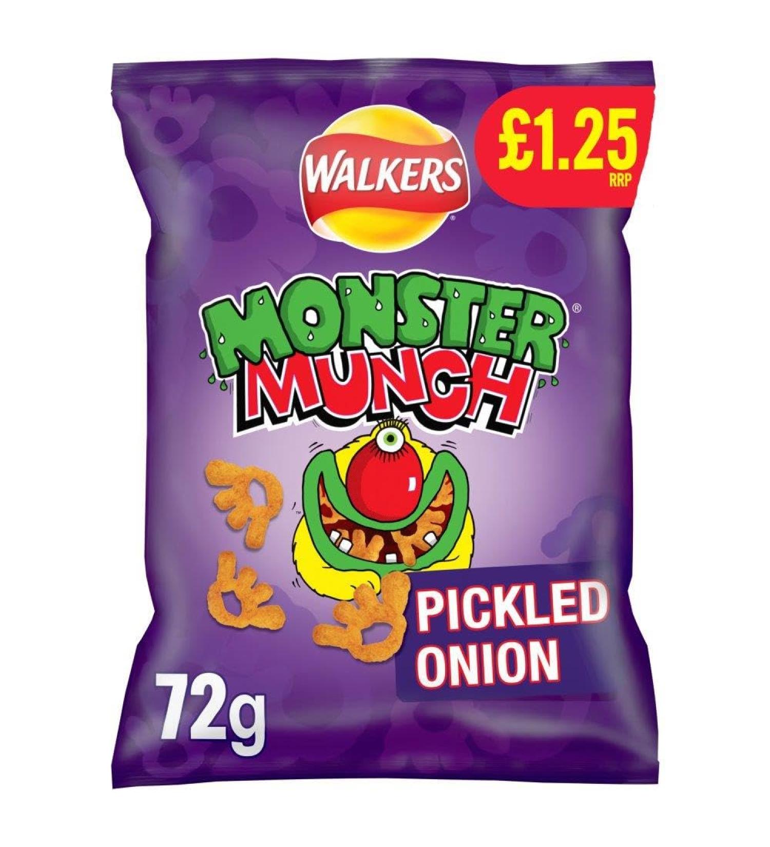 Walkers Monster Munch PICKLED ONION Snacks Crisps 15 x 72g Bags