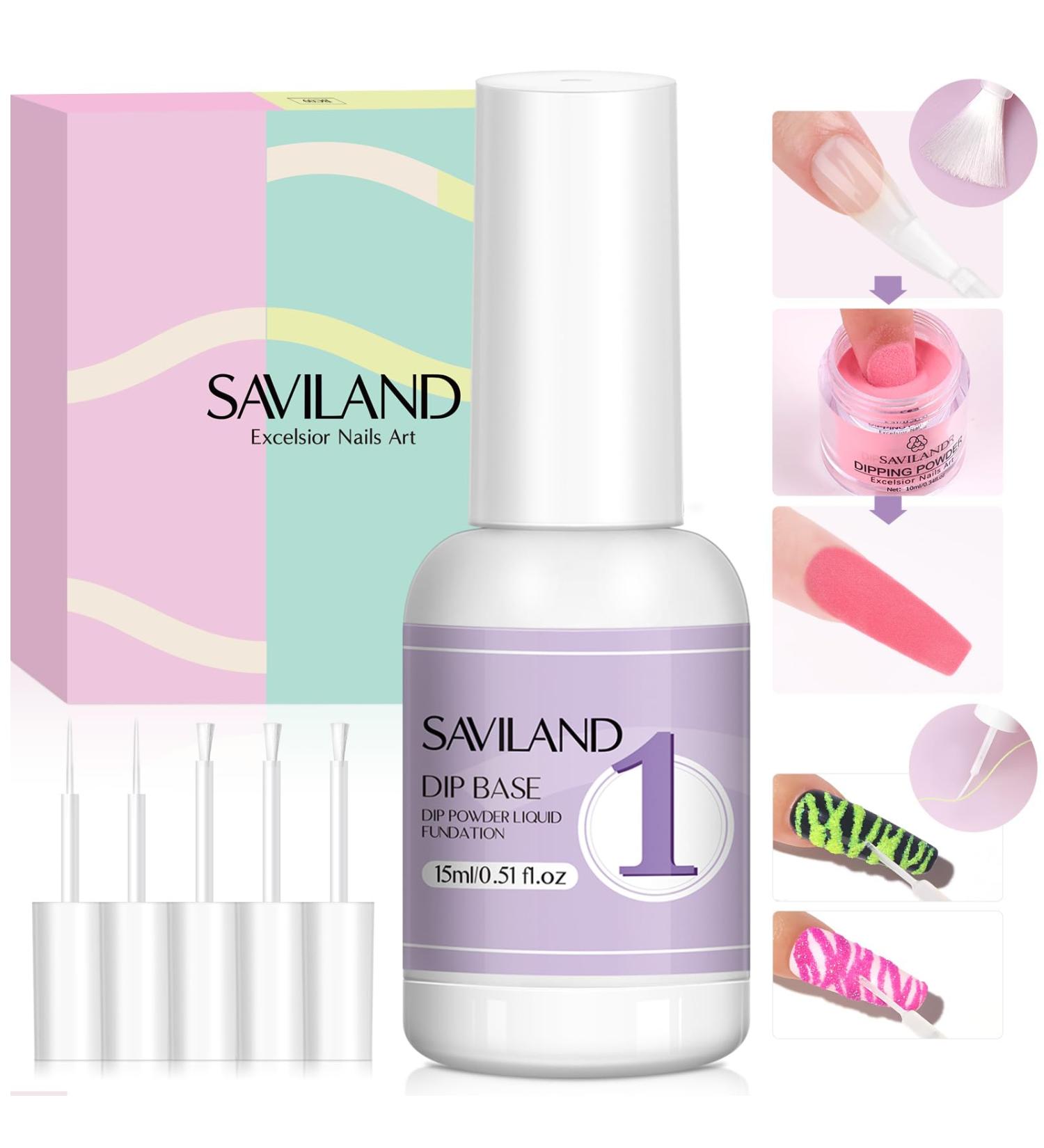 Saviland Dip Powder Base Ultra Adhesive: 15ml Vitamin E Dip Foundation Coat for Refill Dip Powder Liquid Set Nail Kit with 2 Liner 3 Replacement Brush for French Nail Art Beginner Home Salon DIY - Buy Online on GoSupps.com