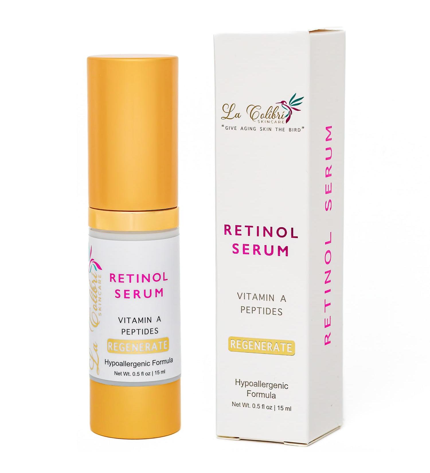 Regenerate Retinol Serum - Vegan Night Serum with Peptides & Hyaluronic Acid for Fine Lines & Wrinkles - 0.5 oz Hypoallergenic - Buy Online on GoSupps.com