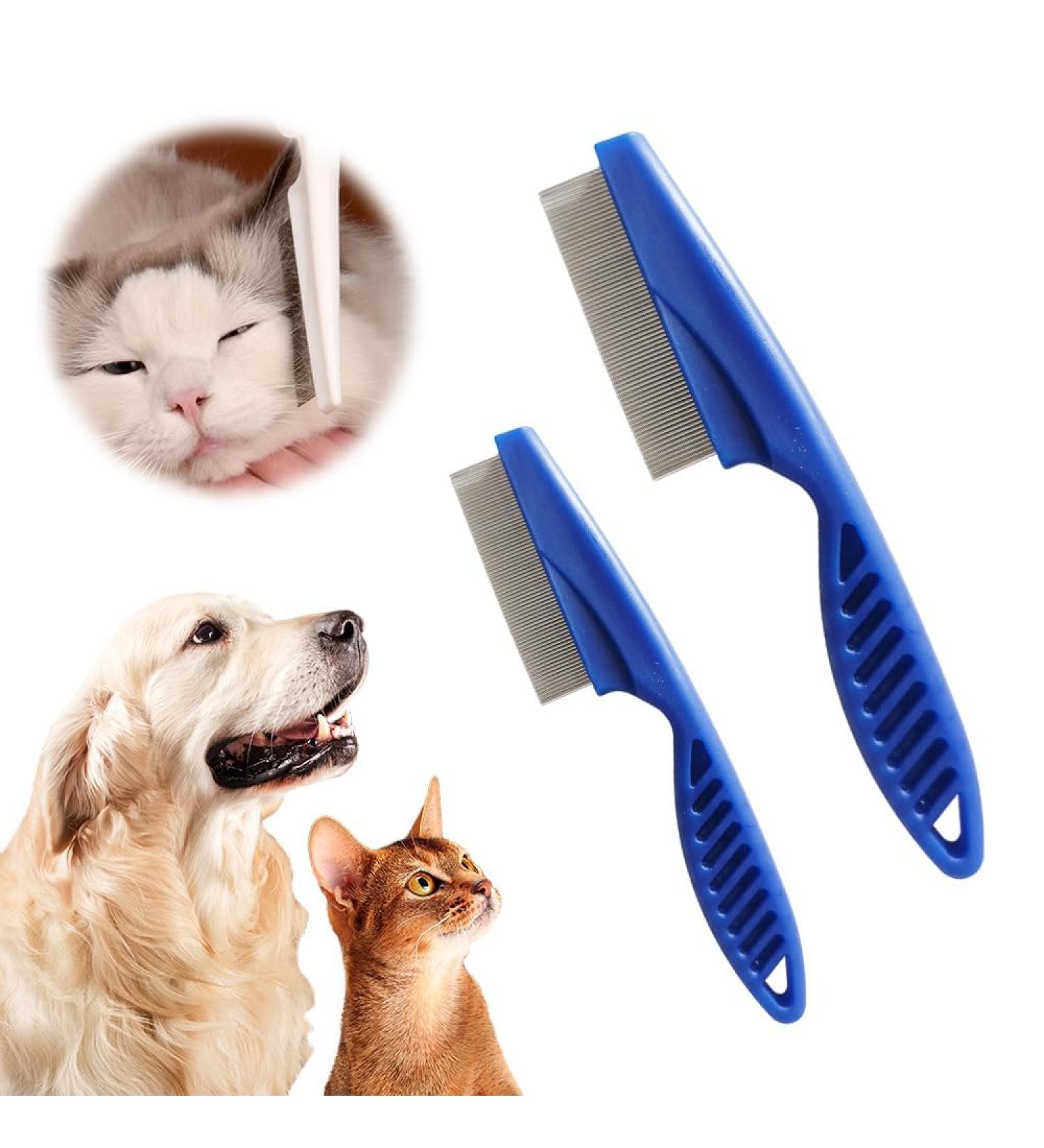 Pet Flea Cleaner Comb 2pcs Grooming Brush Magic Fine Pet Comb Stainless Steel Massage Comb Kit for Small Dogs and Cats (blue) - Buy Online on GoSupps.com