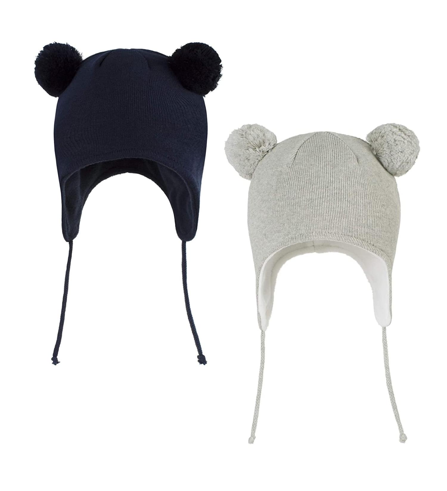 LANGZHEN Toddler Winter Hat Earflap Knit Warm Cap Fleece Lined Beanie for Baby 6-12 Months Navy+Grey - Buy Online on GoSupps.com