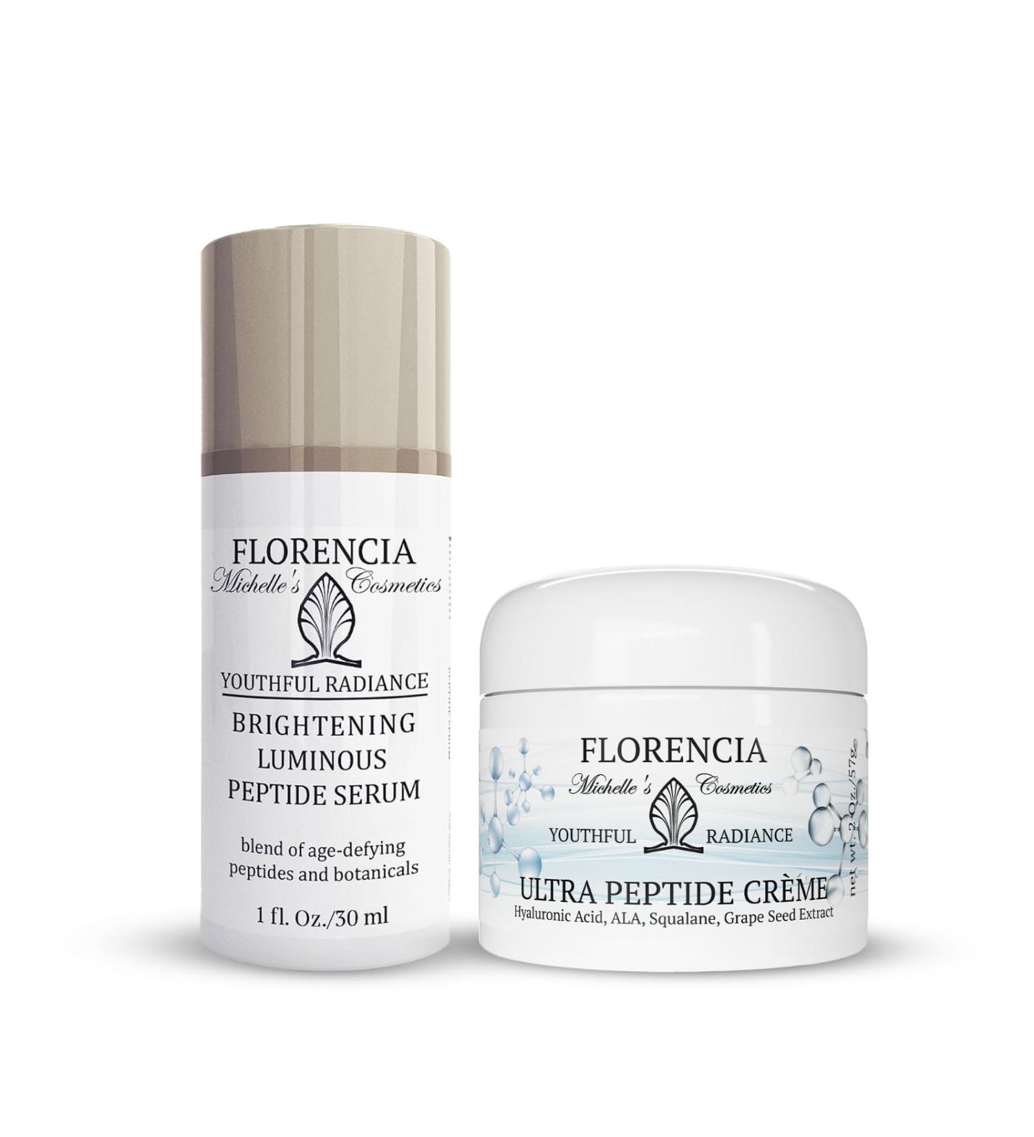 Florencia Peptide Skincare Duo Brightening Luminous Serum & Ultra Cream Anti-Aging Face Serum and Moisturizer with Matrixyl 3000 Hyaluronic Acid & Botanical Extracts 1 oz + 2 oz - Buy Online on GoSupps.com