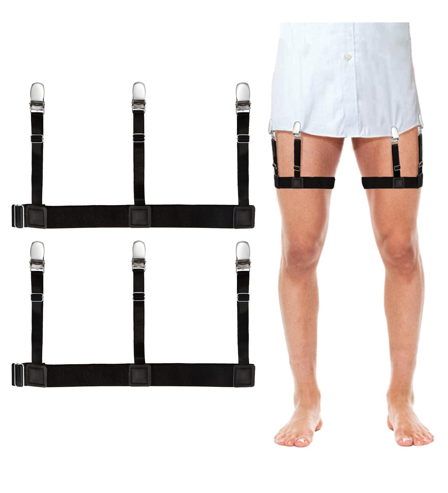 Adjustable Men's Shirt Holders - Elastic Braces with Non-Slip Clamps | Flexible Shirt Bracket - Black (1 Pair) - Buy Online on GoSupps.com