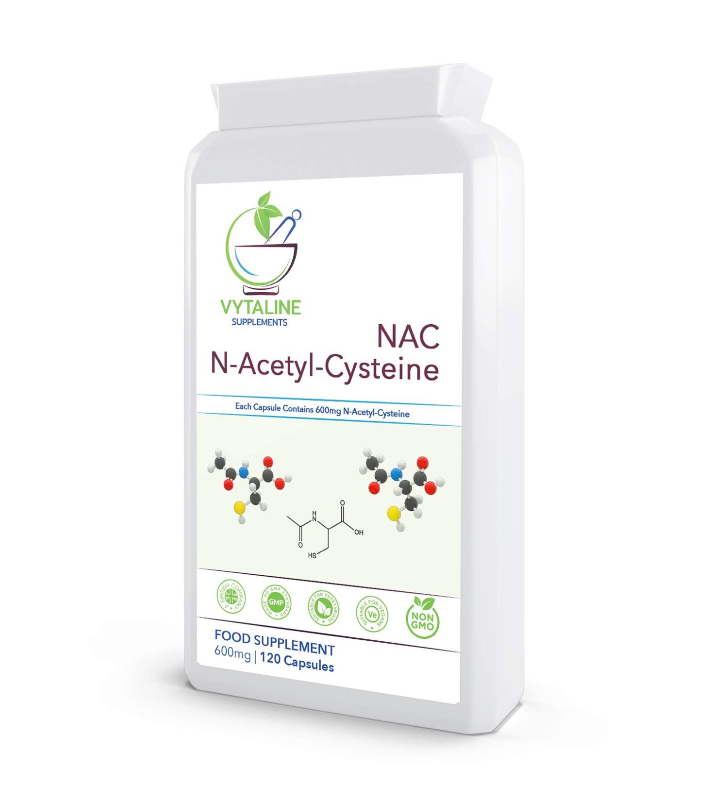 NAC N-Acetyl Cysteine 600mg Supplement | Liver Support & Amino Acid | 120 Capsules | Vegan Friendly & Made in UK by VYTALINE - Buy Online on GoSupps.com