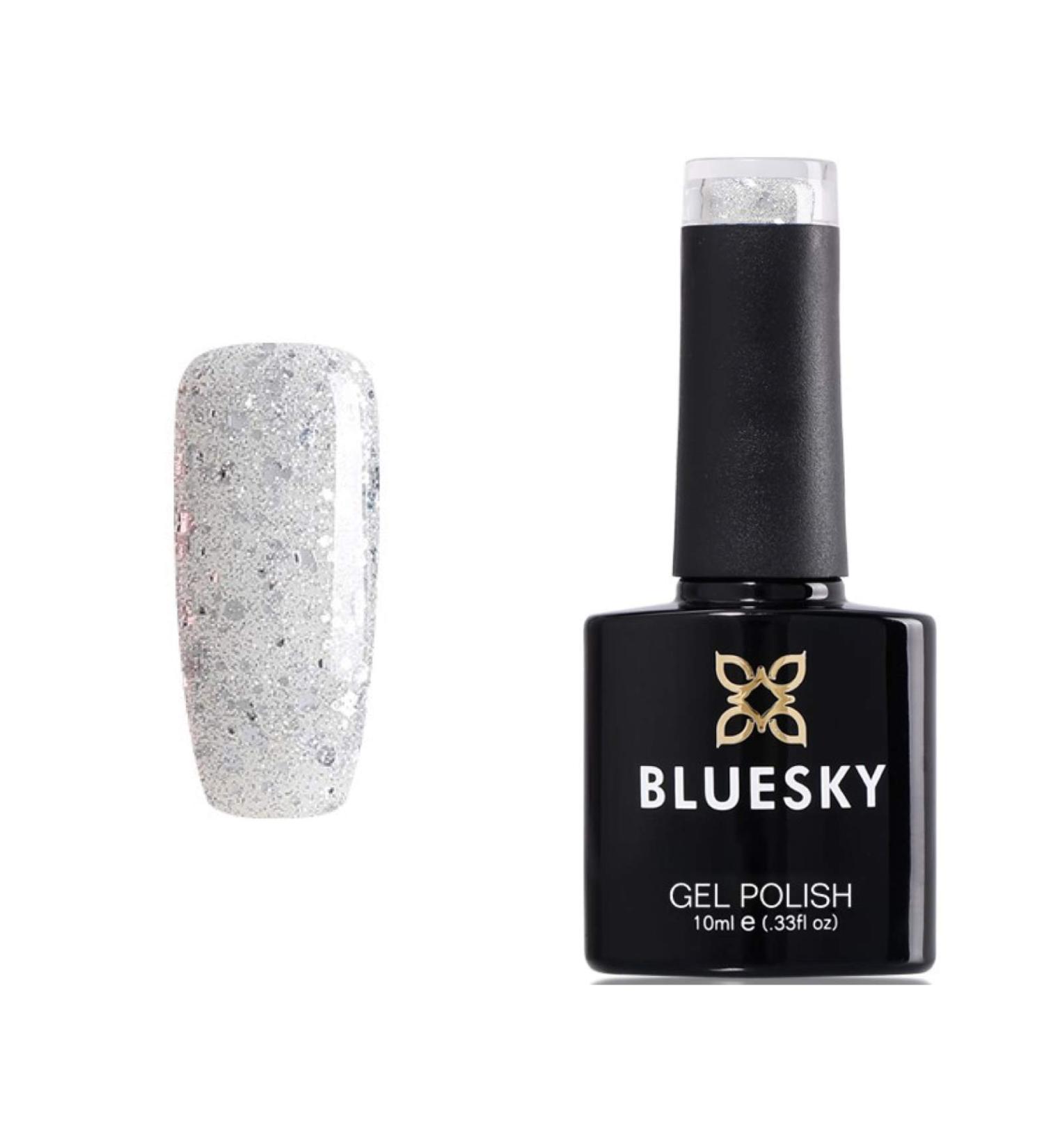 Bluesky SILVER GLITTER Autumn Crystal Silver Marble Glitter A51 Nail Gel Polish UV LED Soak Off 10ml