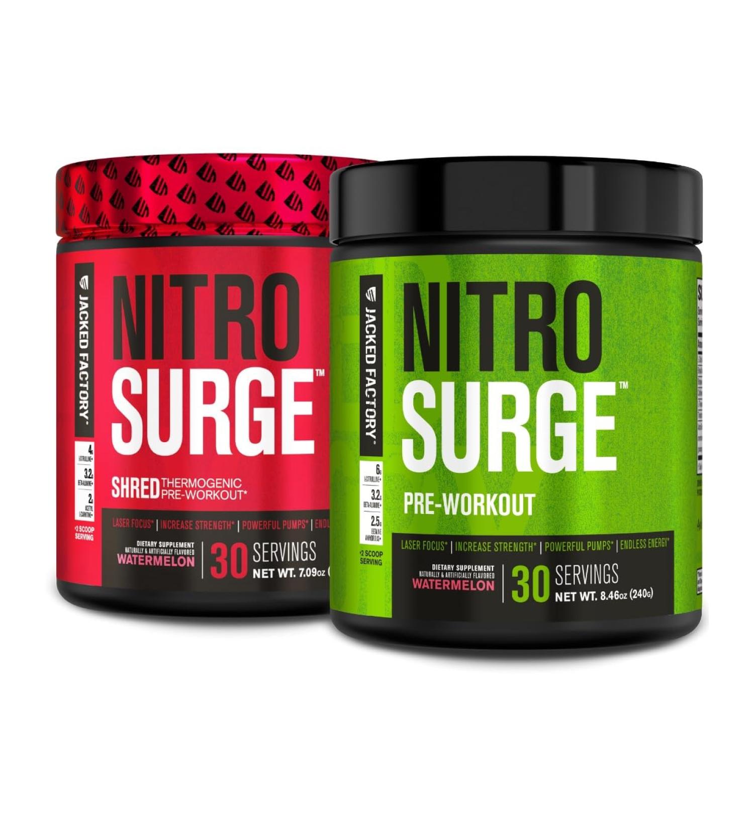 Jacked Factory Nitrosurge Shred Thermogenic Pre-Workout in Watermelon & Watermelon Nitrosurge Pre-Workout for Men & Women - Buy Online on GoSupps.com