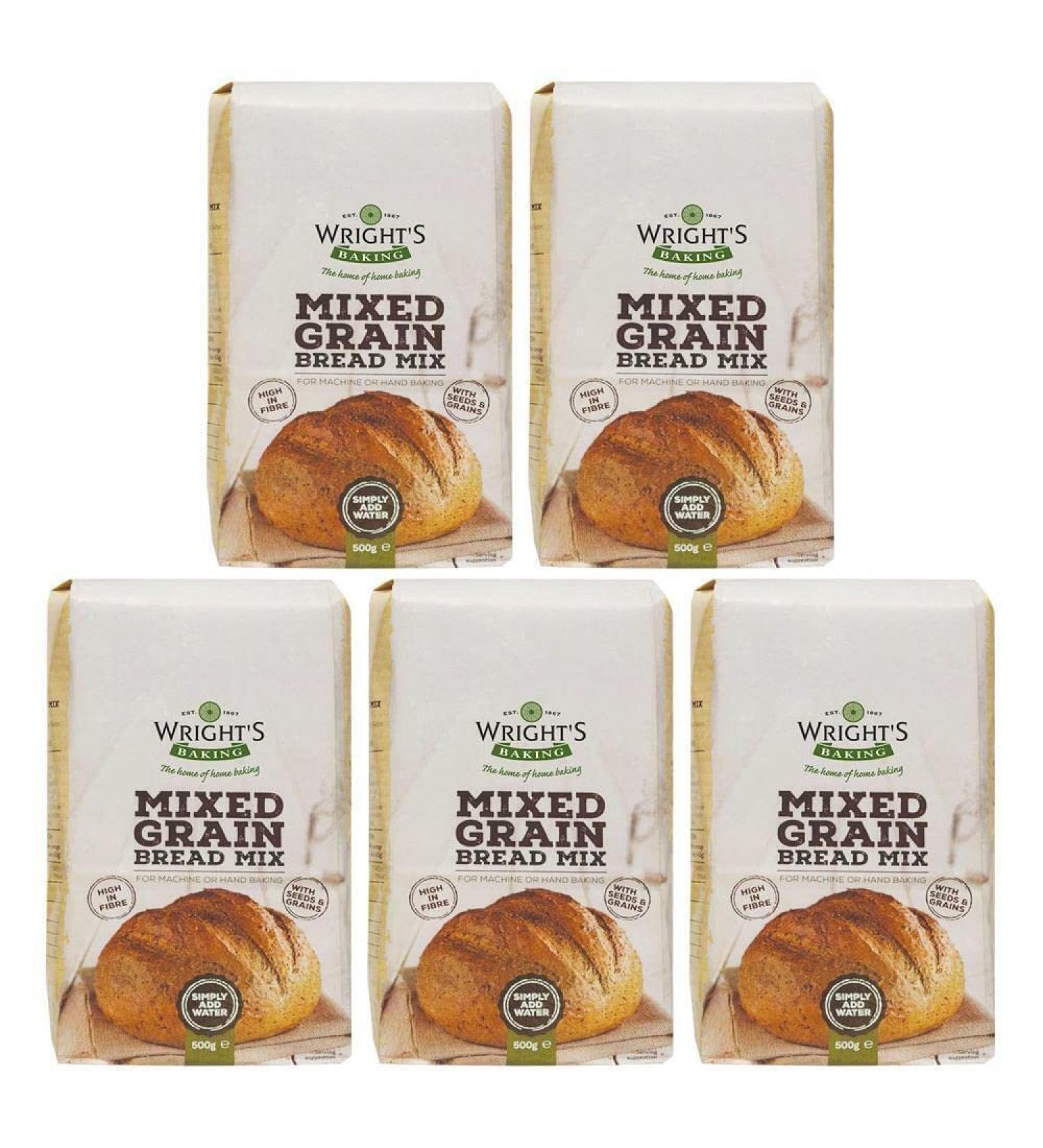 Wright's | Mixed Grain Bread Mix 5X500g | Wright's Mixed Grain is a complete bread mix with nine different grains and seeds that gives it its distinctive taste | For Machine or Hand Baking - Buy Online on GoSupps.com