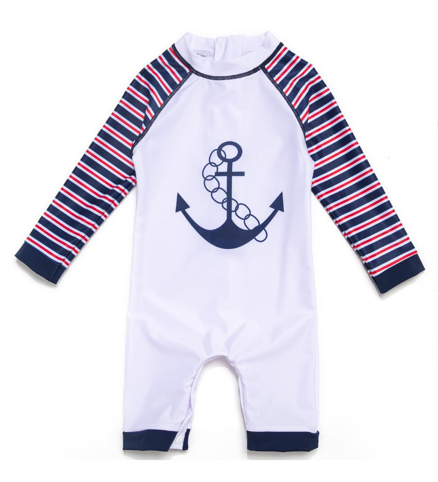 BONVERANO Baby Boys Anchor Swimsuit | UPF 50+ Long-Sleeve Toddler Bathing Suit 6-9 Months - Buy Online on GoSupps.com