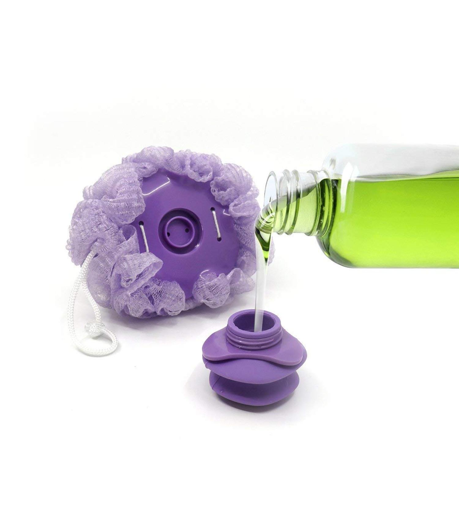 Grand Fusion Exfoliating Loofahs for Men and Women - Pack of 3 Purple Body Scrubbers with Liquid Soap Dispensing Feature - Compatible with Your Favorite Body Wash - Convenient Hanging Loop - Buy Online on GoSupps.com