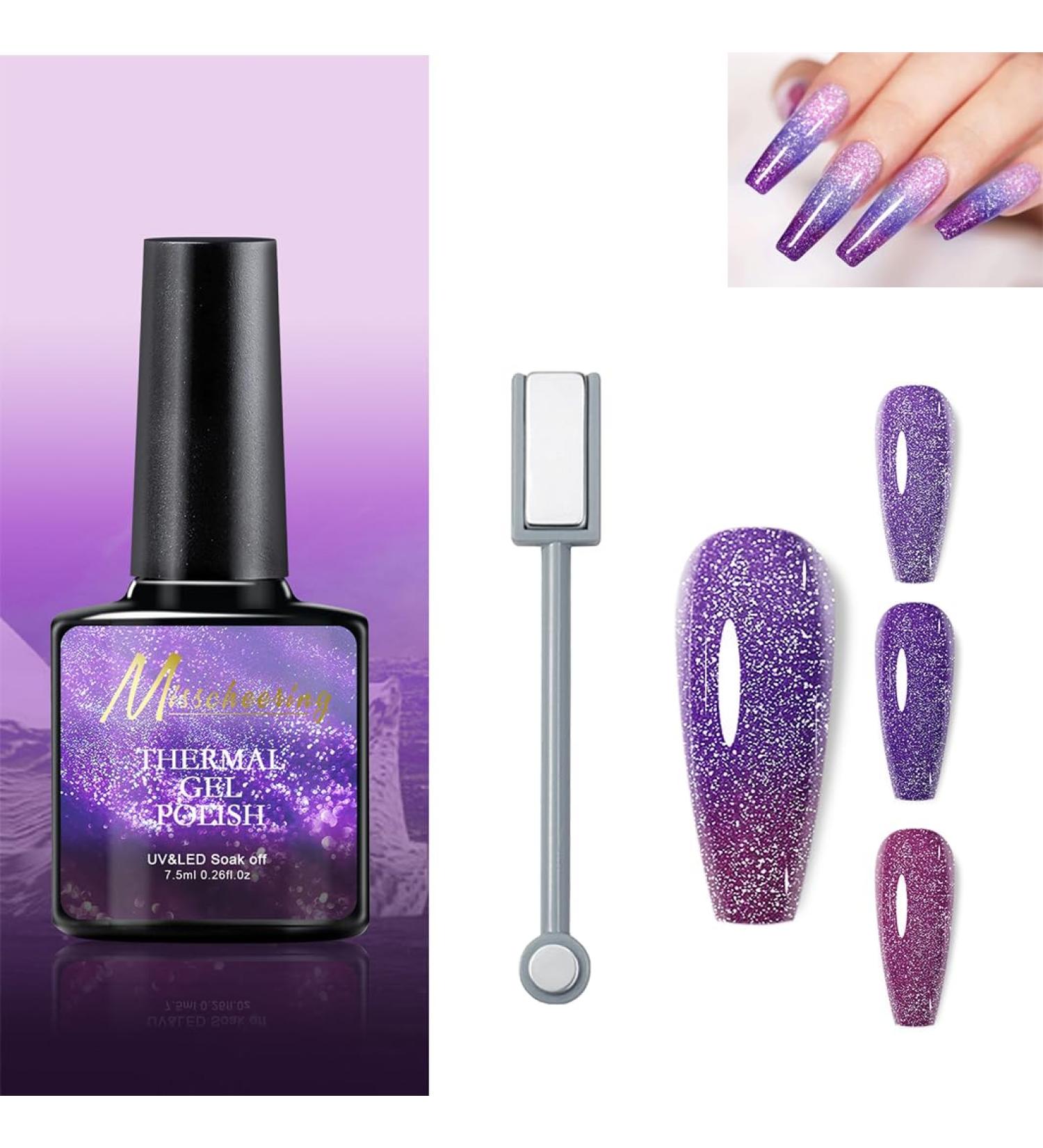 Gel Nail Polish Flash Gel Nail Polish Set Holographic Cat's Eye Gel Nail Polish Dreamy Purple Magnetic Nail Polish With Magnet Oil-Absorbing UV/LED Suitable for DIY Manicure for Girls At Home - Buy Online on GoSupps.com