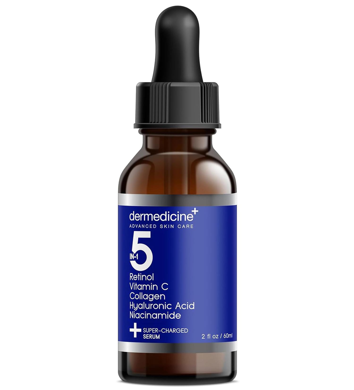 5-in-1 Potent Face Serum with Retinol Vitamin C & Hyaluronic Acid | Anti-Aging & Dark Spot Reduction | 2 fl oz - Buy Online on GoSupps.com