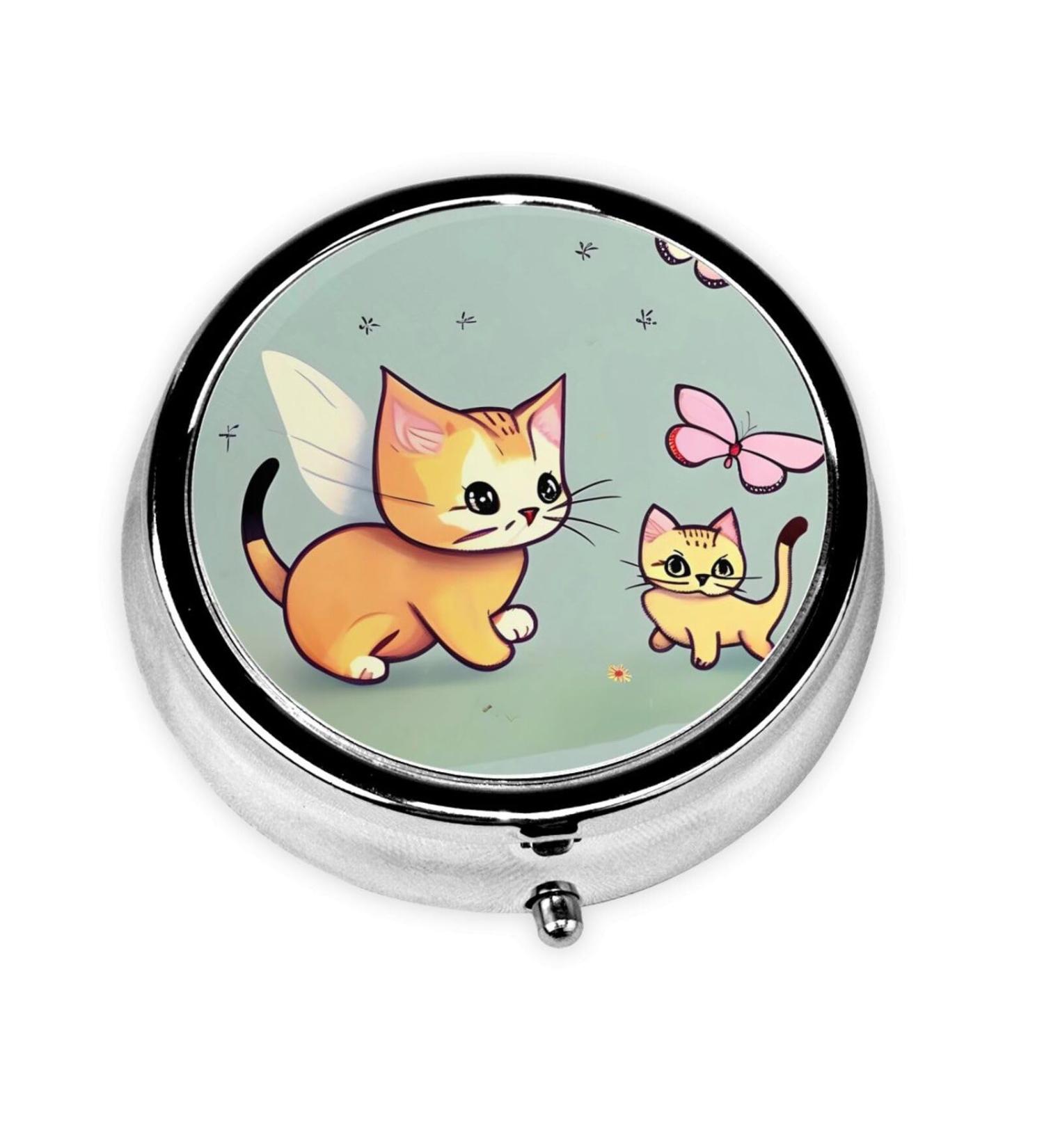 Buy Kitten Butterfly Round Pill Box - 3 Compartment Organizer for Travel | Portable Purse & Pocket Pill Storage - Buy Online on GoSupps.com