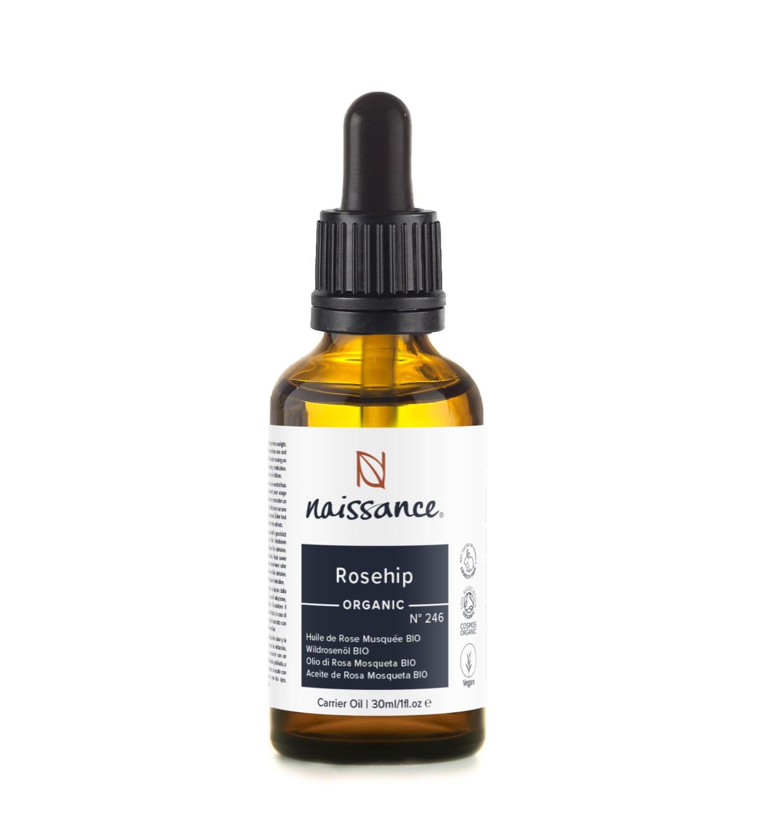 Naissance Certified Organic Rosehip Oil (No. 246) - 30 ml - Natural and Cold Pressed - For Body Care Hair Face Nails - Buy Online on GoSupps.com