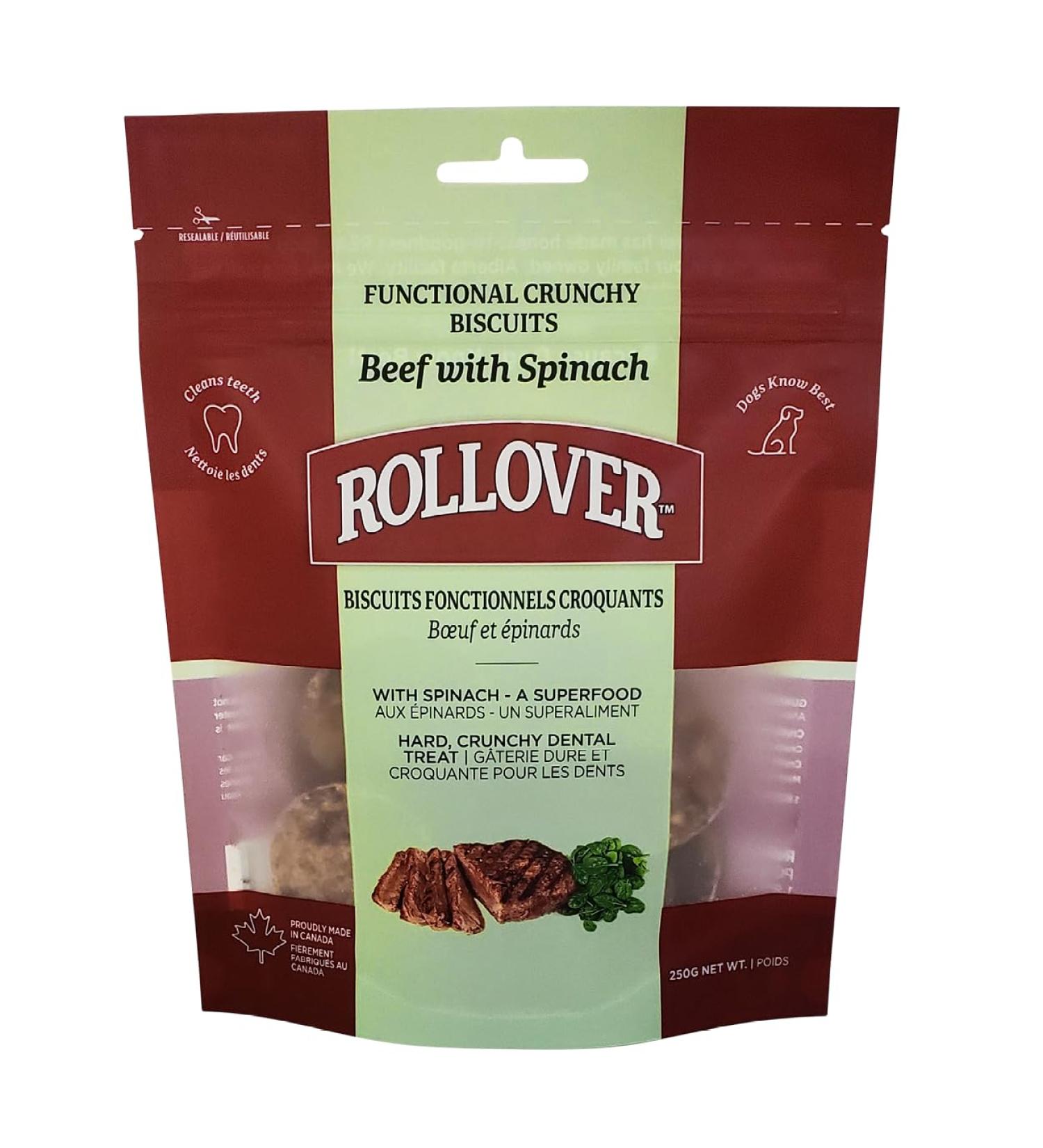 Rollover Functional Crunchy Biscuits - Beef with Spinach 250g - Buy Online on GoSupps.com
