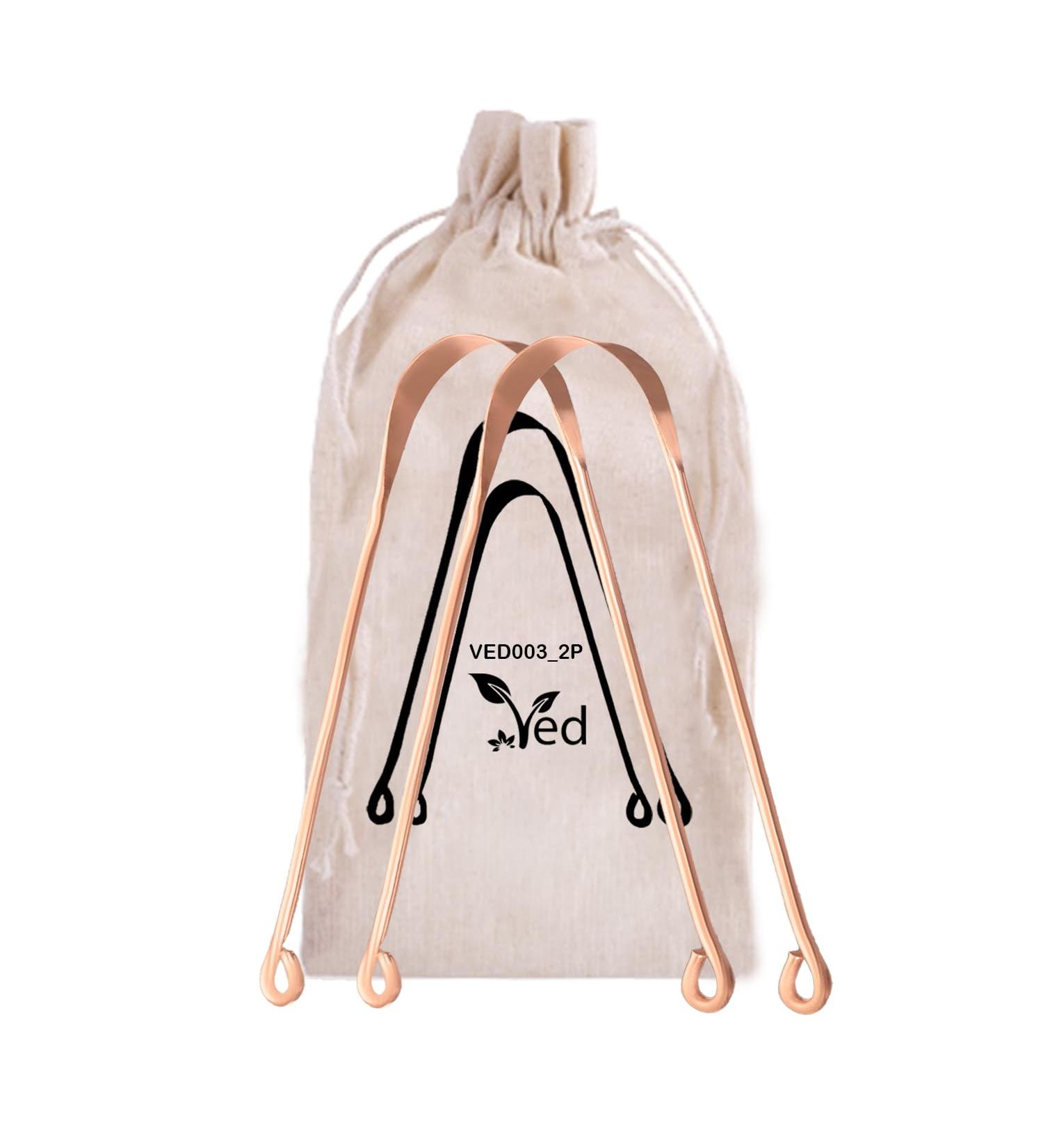 Ved Copper Tongue Scrapers - 2 Pack Natural Breath Freshener & Eco-Friendly Travel Bag - Buy Online on GoSupps.com