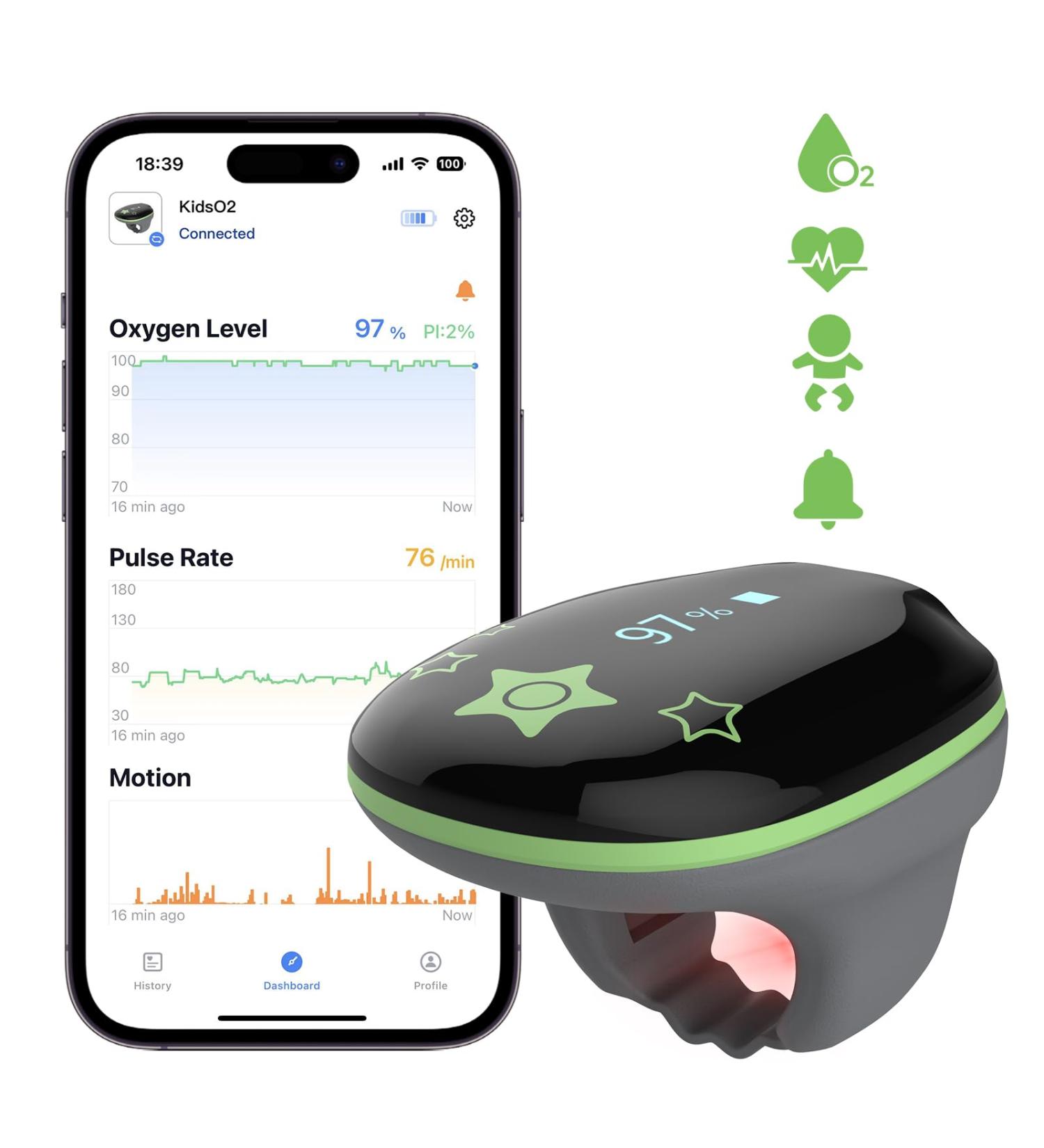Kids Pulse Oximeter | Pediatric Wearable Health Monitor | KidsO2 Ring | Portable Bluetooth Sleep Tracker | Perfect Gift for Boys & Girls - Buy Online on GoSupps.com