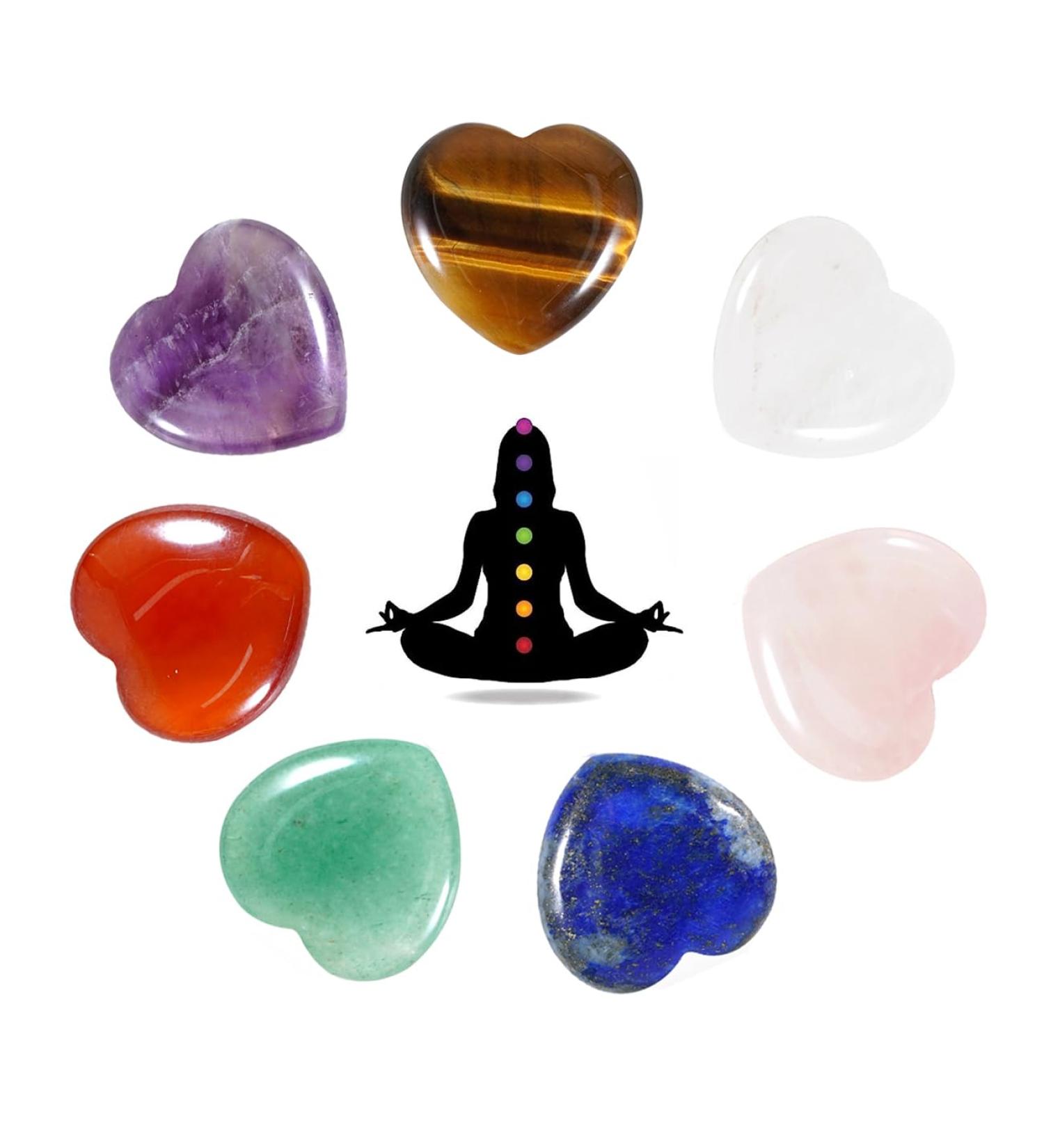 Soulnioi 7 Chakra Heart Stones Set - Natural Healing Gemstones for Reiki Meditation and Home Decor - Buy Online on GoSupps.com