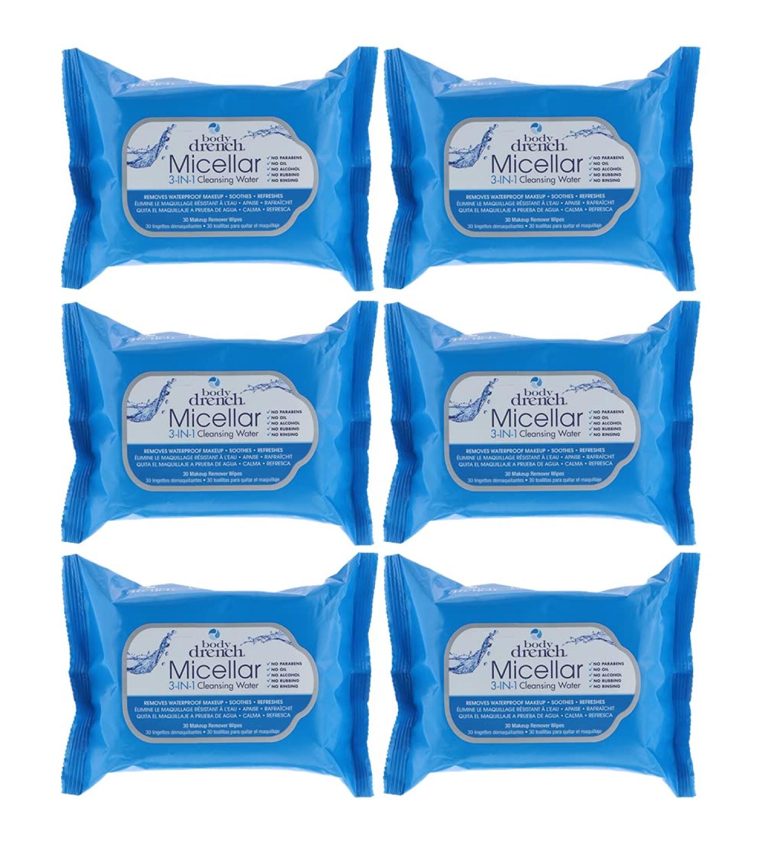 Body Drench Micellar 3-In-1 Cleansing Water & Makeup Remover Wipes - 6 Packs of 30 Count Wipes - Buy Online on GoSupps.com