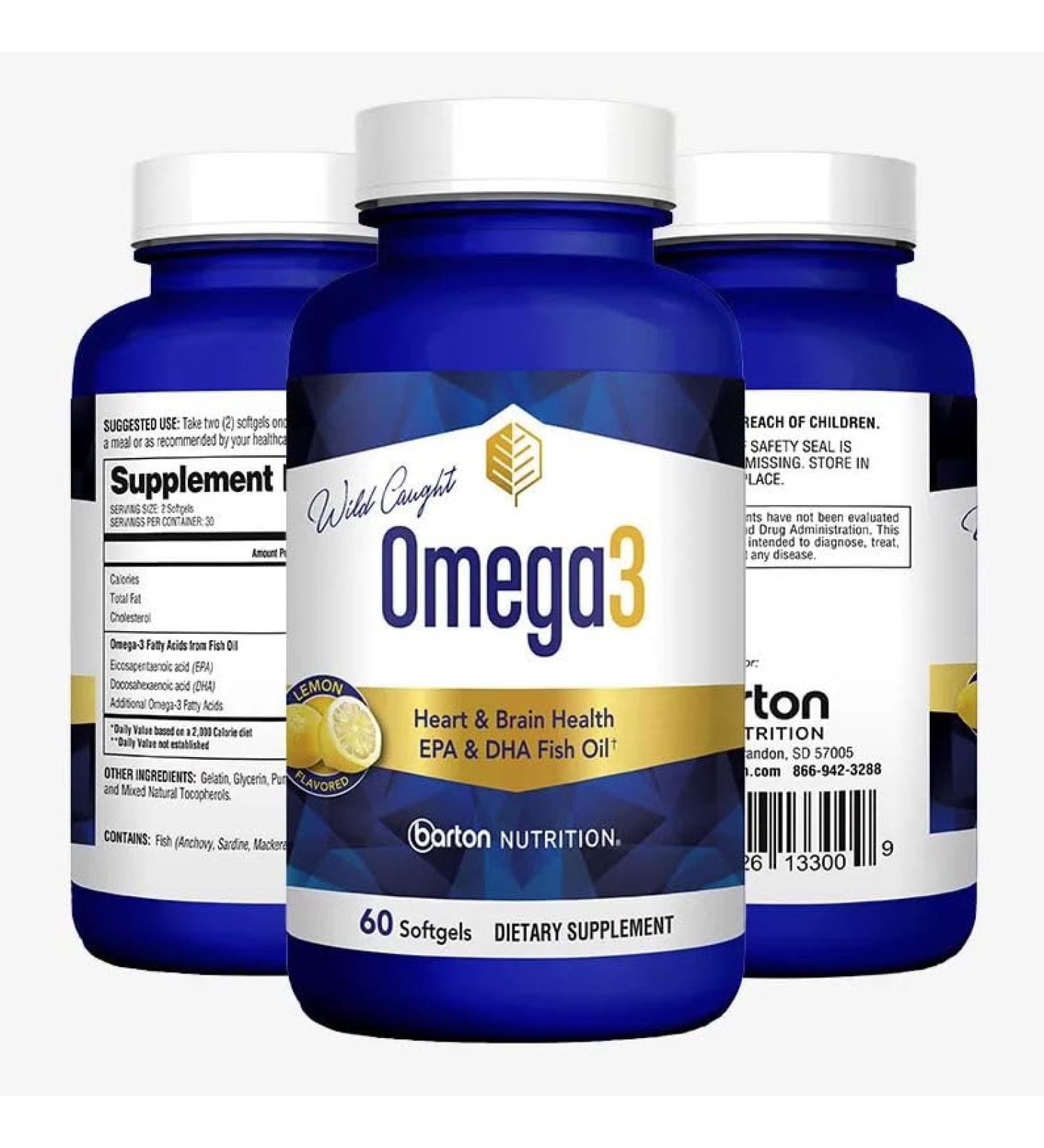 Barton Nutrition Omega3 - Heart & Brain Support Formula with Fish & Krill Oil - EPA & DHA - 60 Doctor Formulated Capsules - Buy Online on GoSupps.com