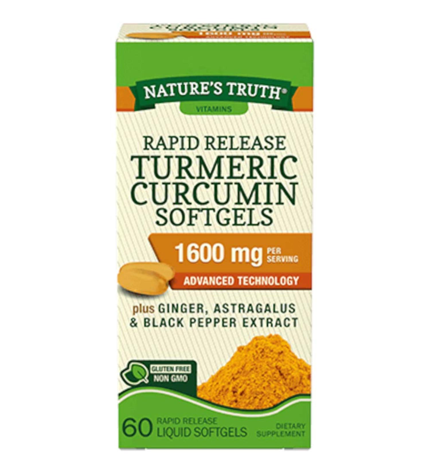 Nature's Truth Turmeric Curcumin plus Ginger Astragalus and Black Pepper Extract 800 mg  60 Rapid Release Liquid Softgels