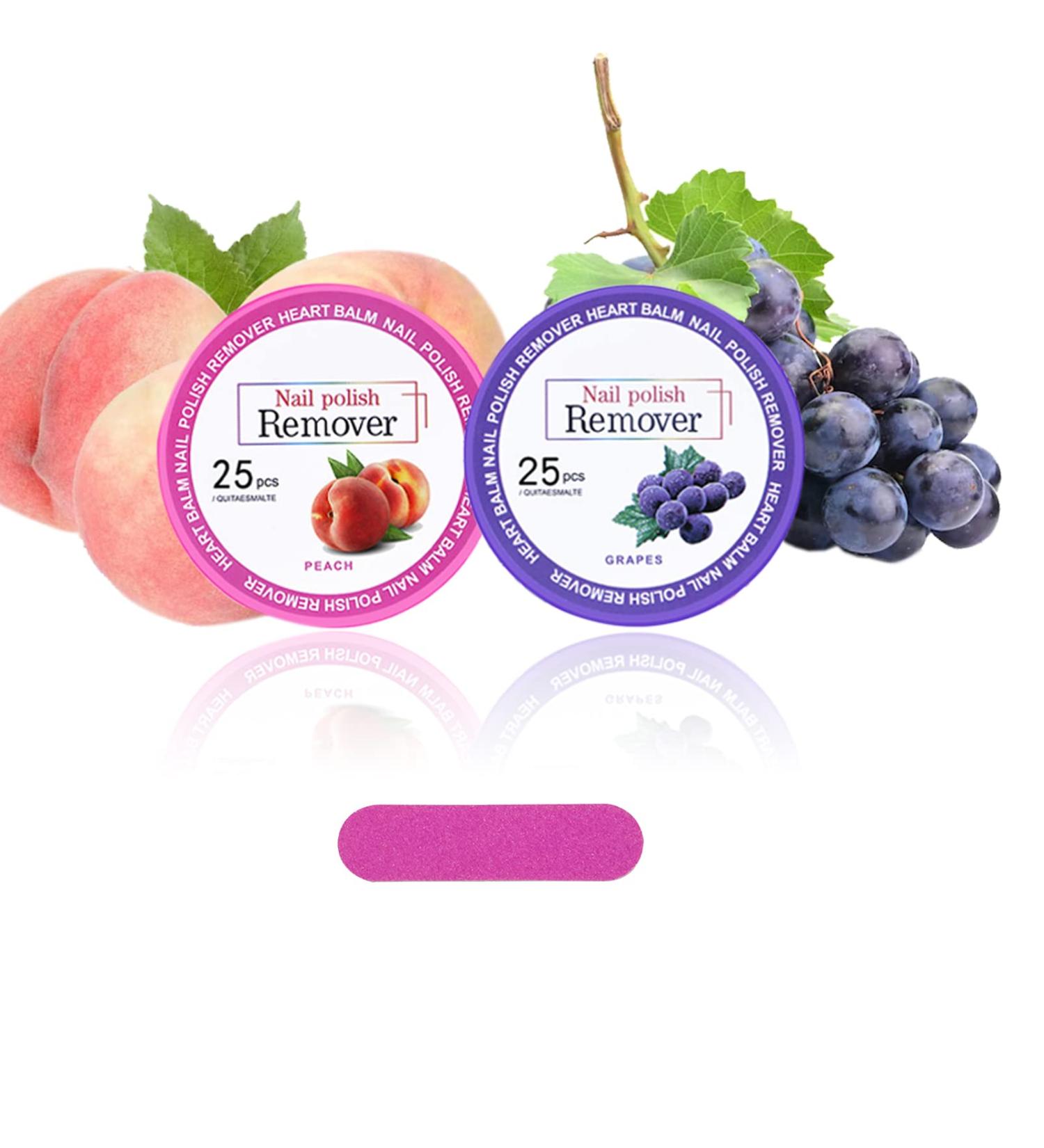 50PCS Nail Polish Remover Pads Gel Nail Wipes Nail Paint Remover Nail Varnish Remover Pads Lint Free Wipes for Nails Easy to Carry Instant Removal Nail Wipes (Peach Grape)