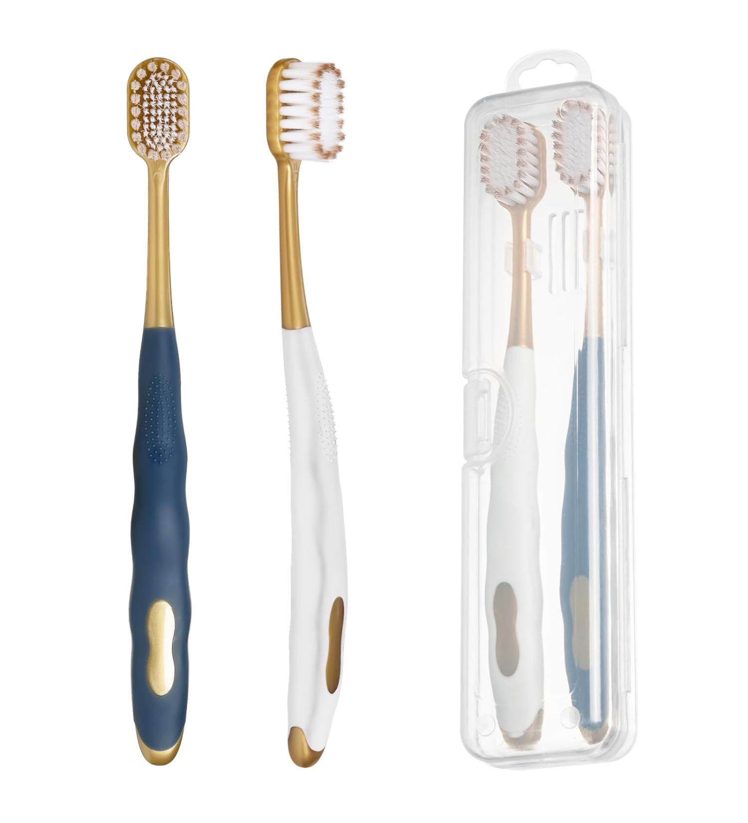 Soft Toothbrushes for Adults with Travel Case | Dual-Thickness Bristles | Gentle Oral Care | Pack of 2 (White & Blue) | Ideal for Travel - Buy Online on GoSupps.com