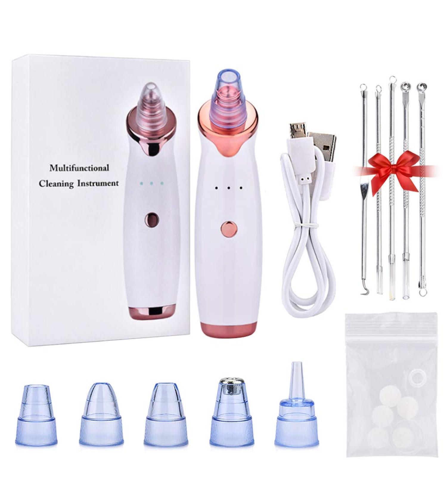 Benkeg Blackhead Remover - Electric Blackhead Suction Device with 5 in 1 Pimple Zit Comedone Extractor Tool Acne Removal kit Blackhead Remover Household Face Pore Cleaner Cosmetic Instrument White with 5pcs needles - Buy Online on GoSupps.com