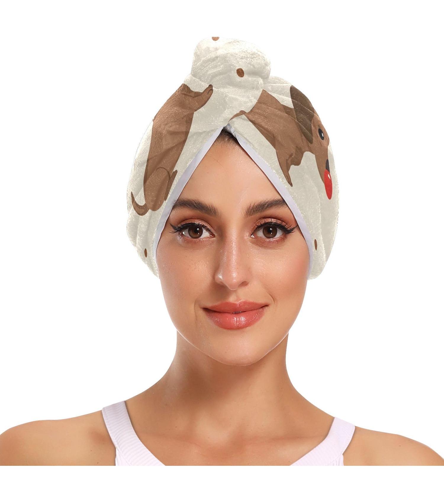 Brown Dachshund Hair Towel 2 Pack | Super Absorbent Quick Dry Hair Turbans for Women & Girls - Buy Online on GoSupps.com