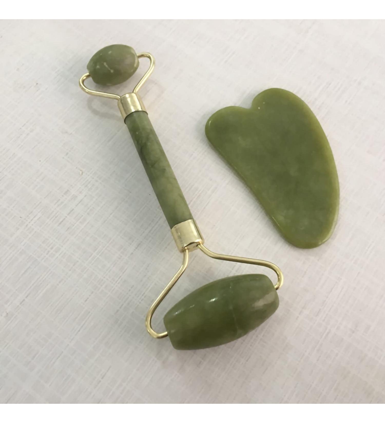 Ververt Touch Eye Roller Jadestone facial scooter Face massage kit for women gua Sha tool eye roller skin care beauty scooter set gua Sha massage tool natural jadestone long green