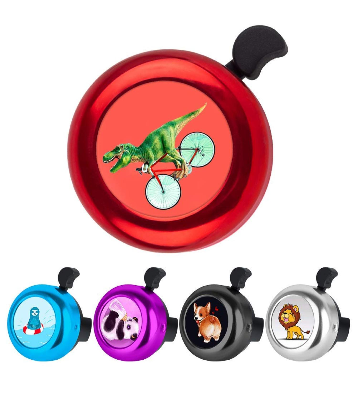 Owa Stainless Steel Aluminum Bicycle Bell Clear Cloud Ringing Sound Cycling Bike Ring Cute Corgi Dog Safe Bike Accessory for Adult & Kids - Black Dinosaur