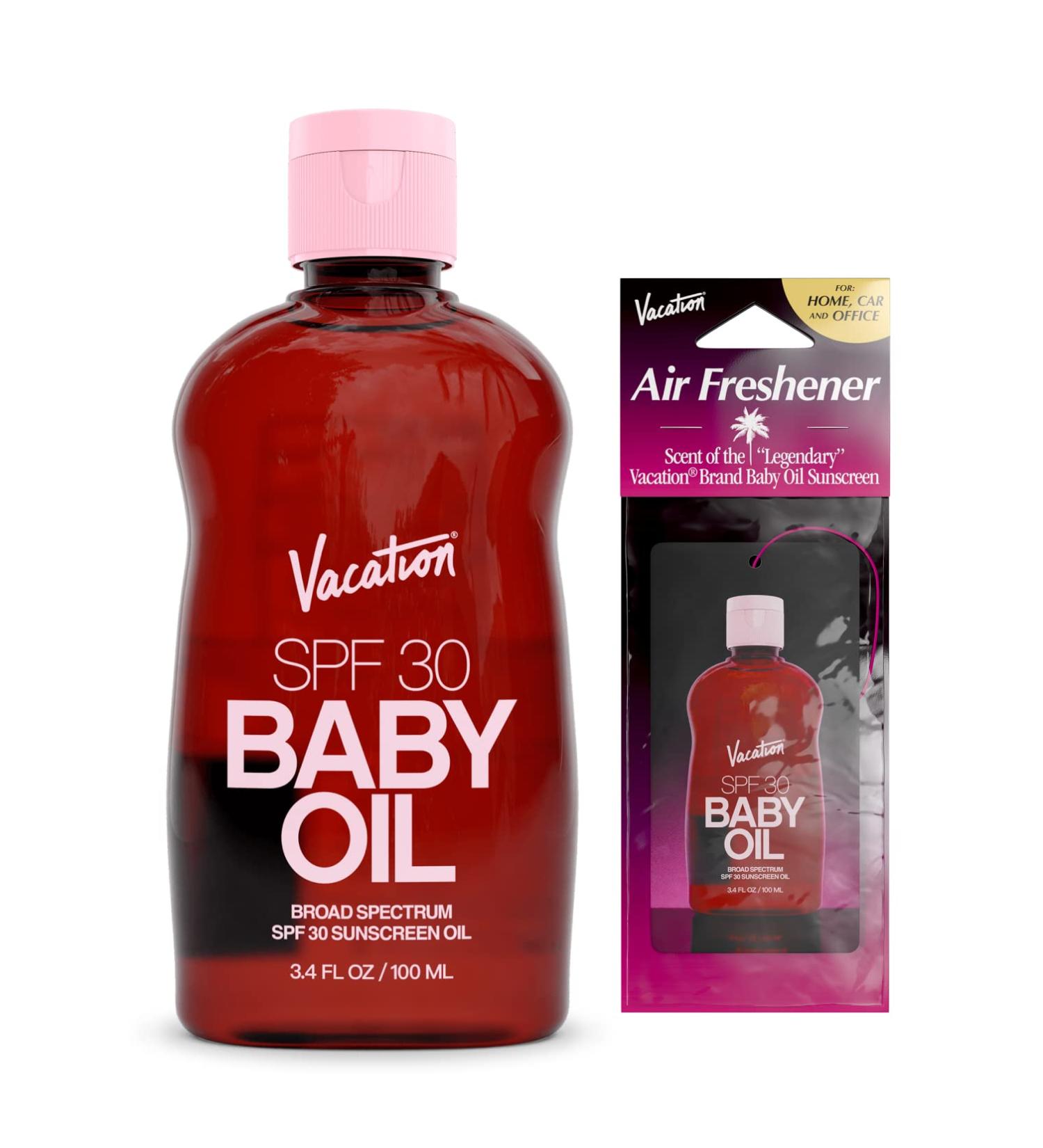 Vacation Baby Oil SPF 30 & Air Freshener Bundle | Vegan Broad Spectrum Sunscreen Tanning Oil - TSA Friendly Travel Size (3.4 fl. oz. & 1.7 fl. oz - Buy Online on GoSupps.com